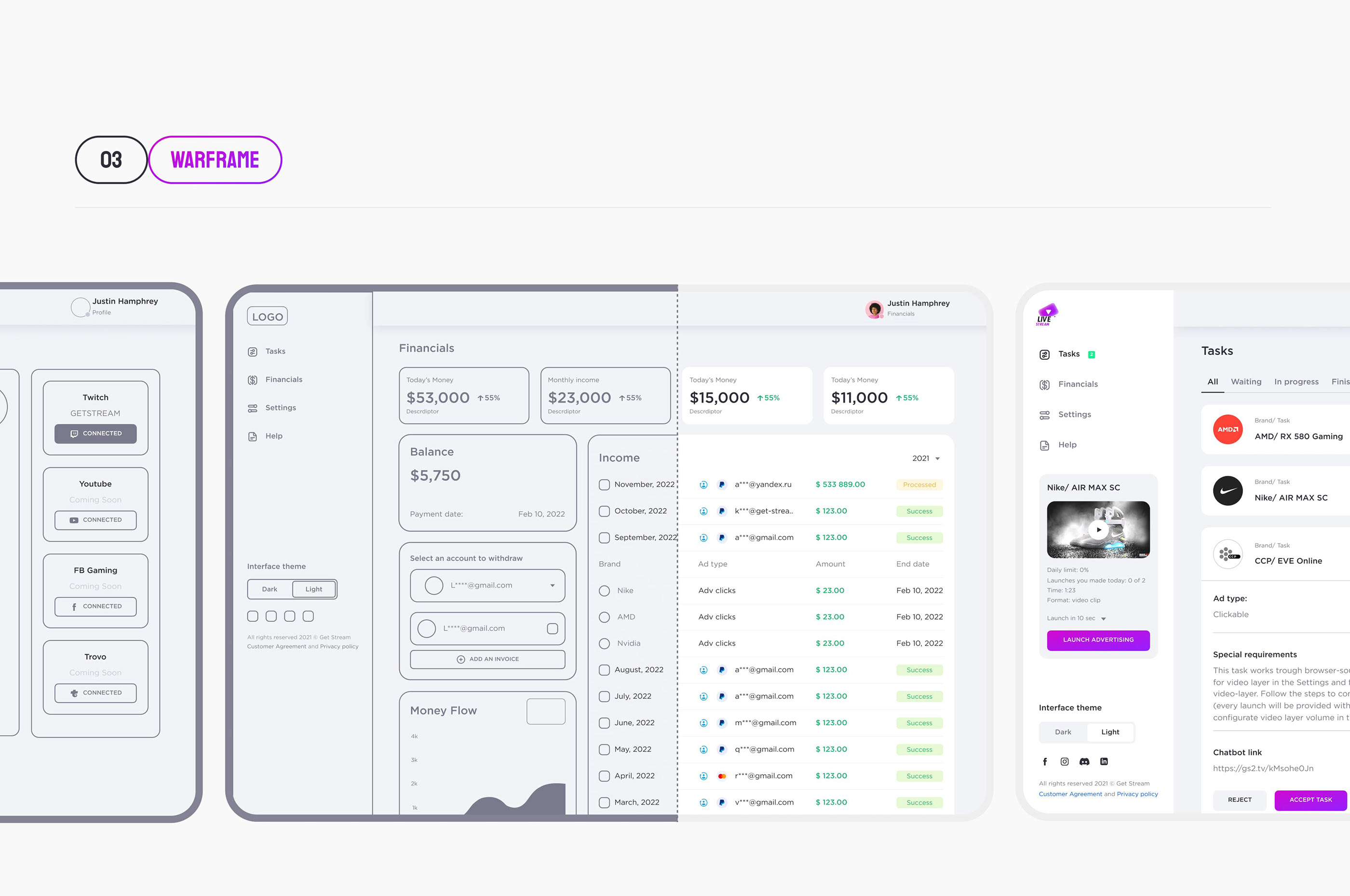Stream Monetization service — Изображение №4 — Интерфейсы на Dprofile