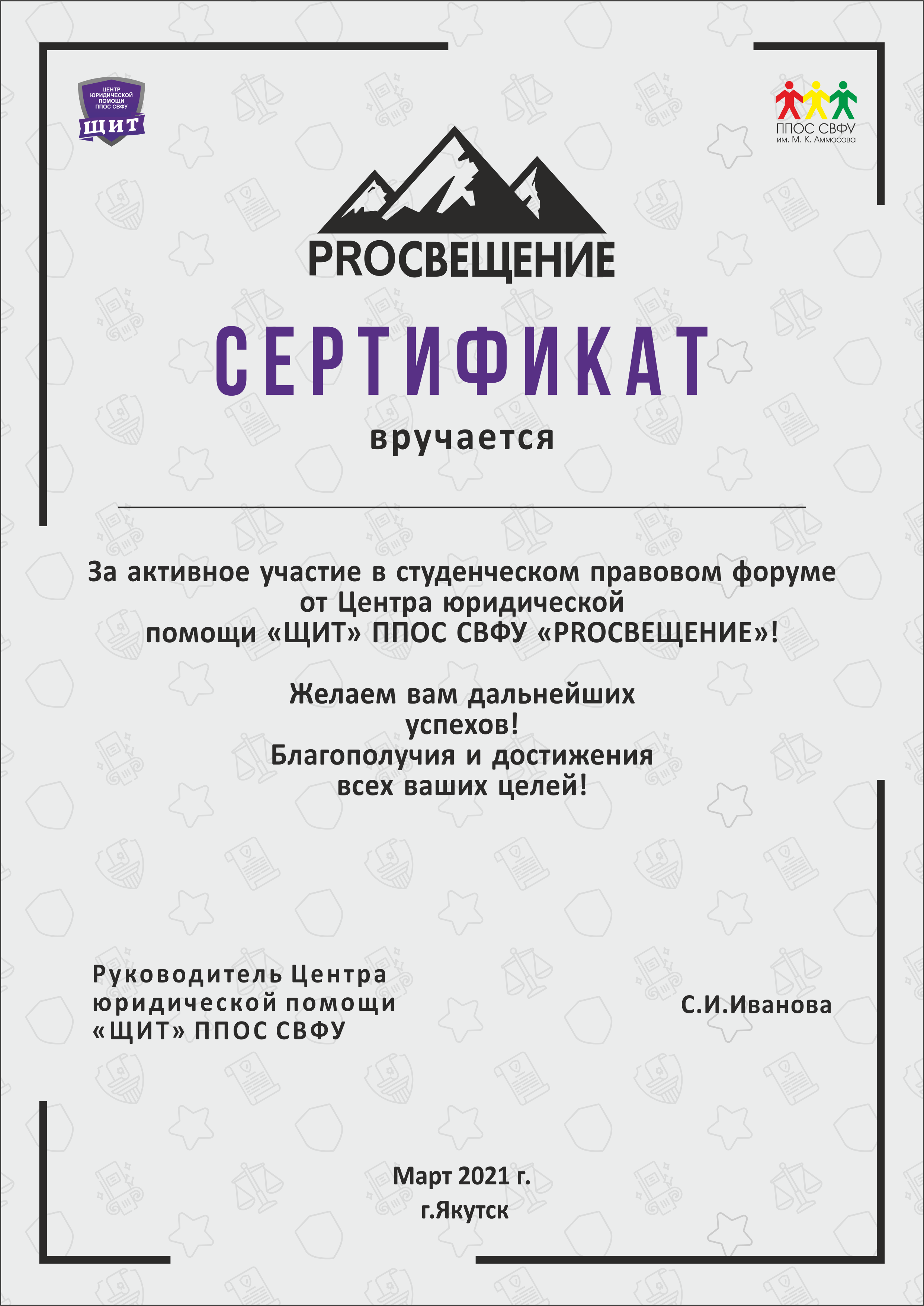 "PROсвещение" сертификат и благодарственное письмо — Изображение №2 — Графика на Dprofile