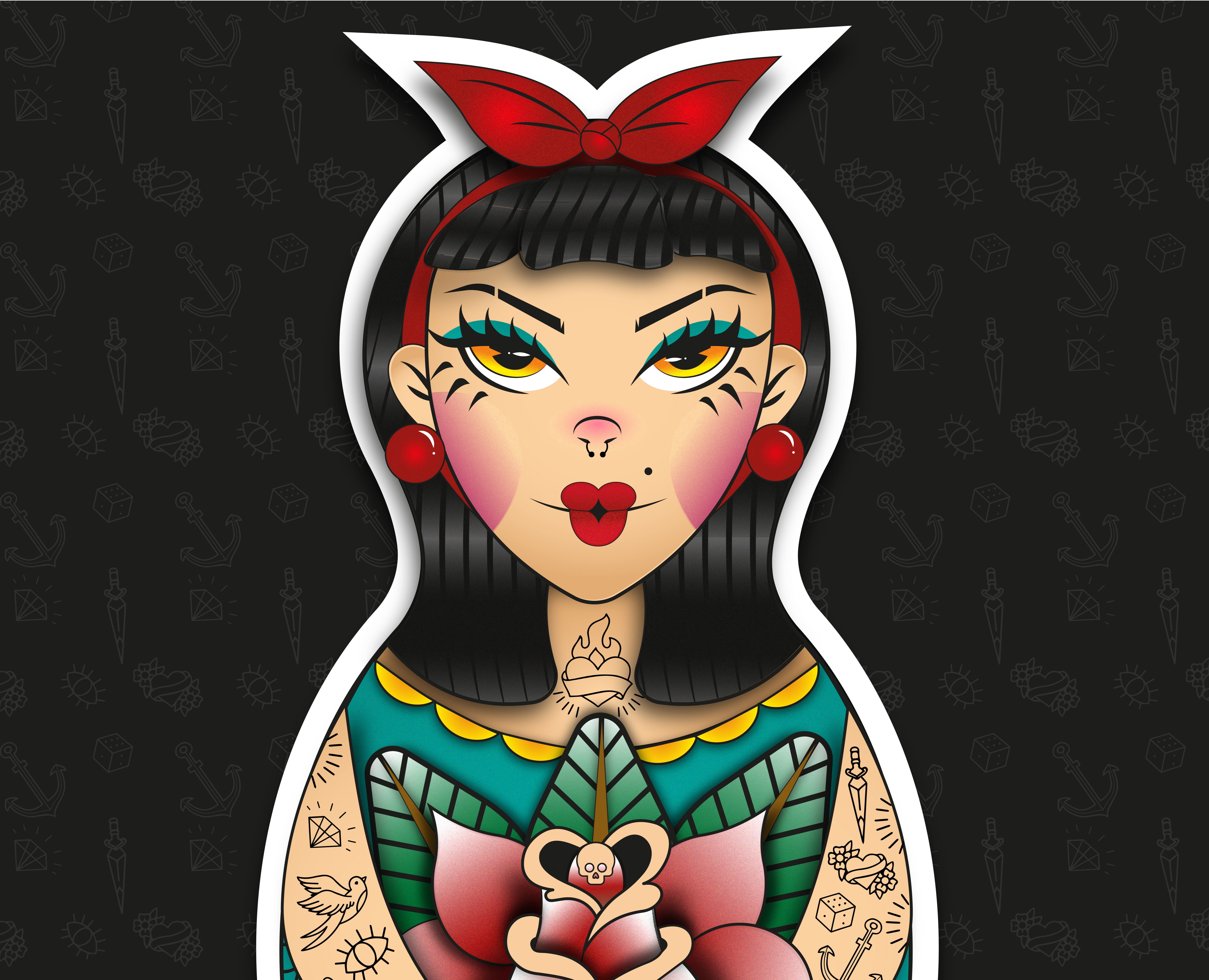 Матрёшка в стиле "Old school tatto" — Иллюстрация на Dprofile