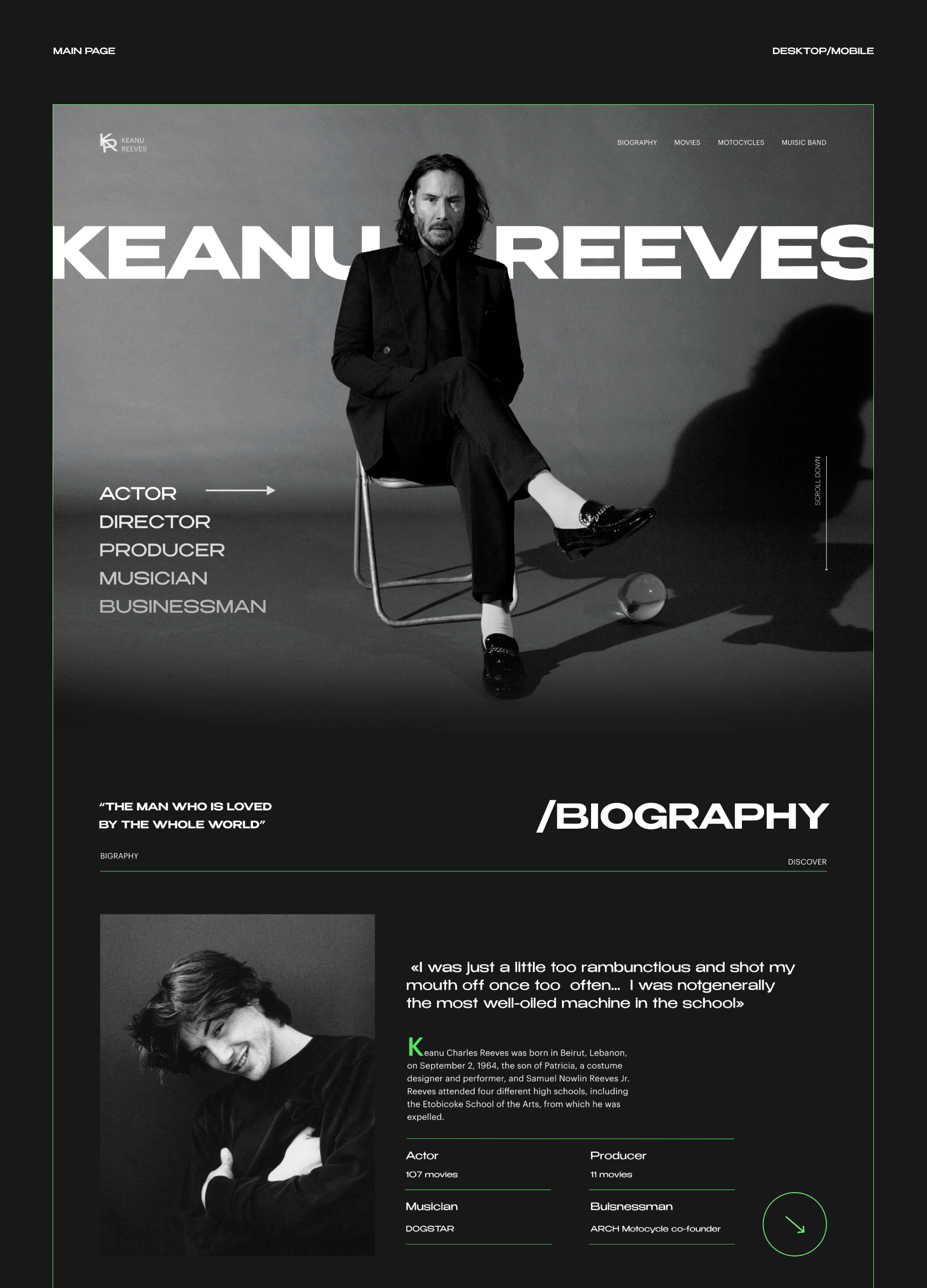 KEANU REEVES WEB DESIGN CONCEPT — Изображение №3 — Интерфейсы на Dprofile