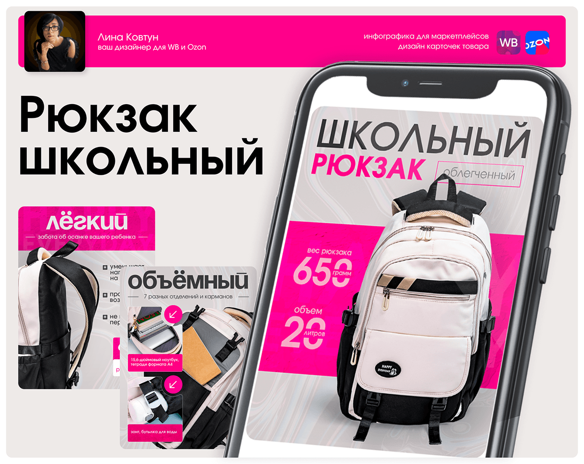 Дизайн карточки товара "Рюкзак школьный" — Изображение №1 — Маркетинг на Dprofile