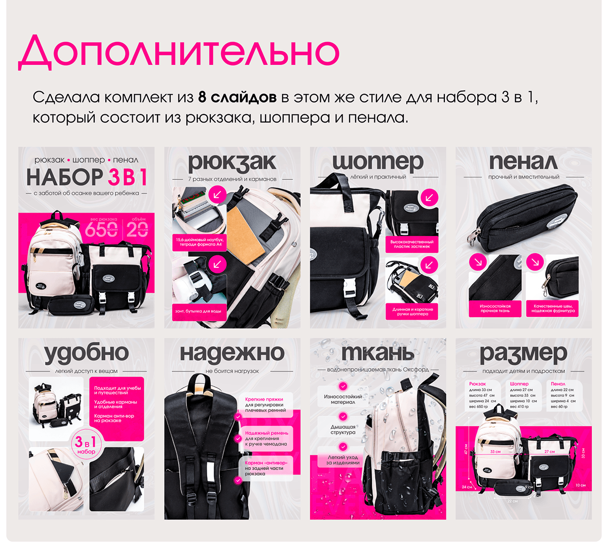Дизайн карточки товара "Рюкзак школьный" — Изображение №5 — Маркетинг на Dprofile