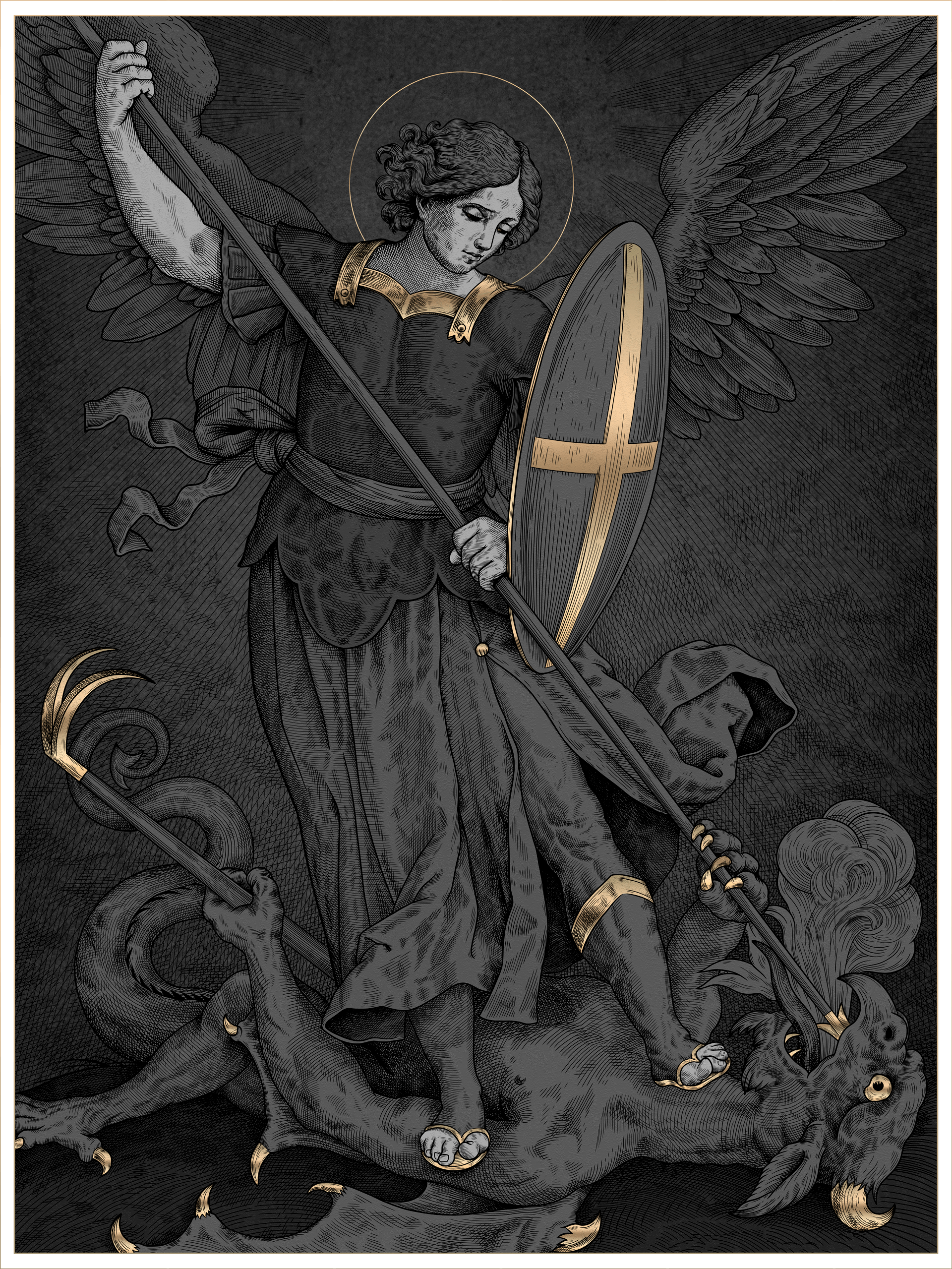 Archangel Michael vector engraving — Изображение №4 — Иллюстрация, Графика на Dprofile