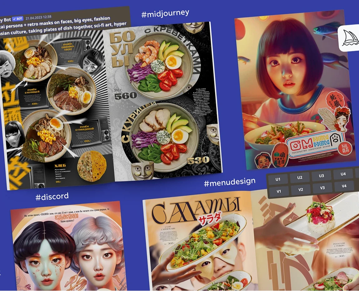 Дизайн меню для ОмНомНом в нейросети Midjourney — Графика на Dprofile