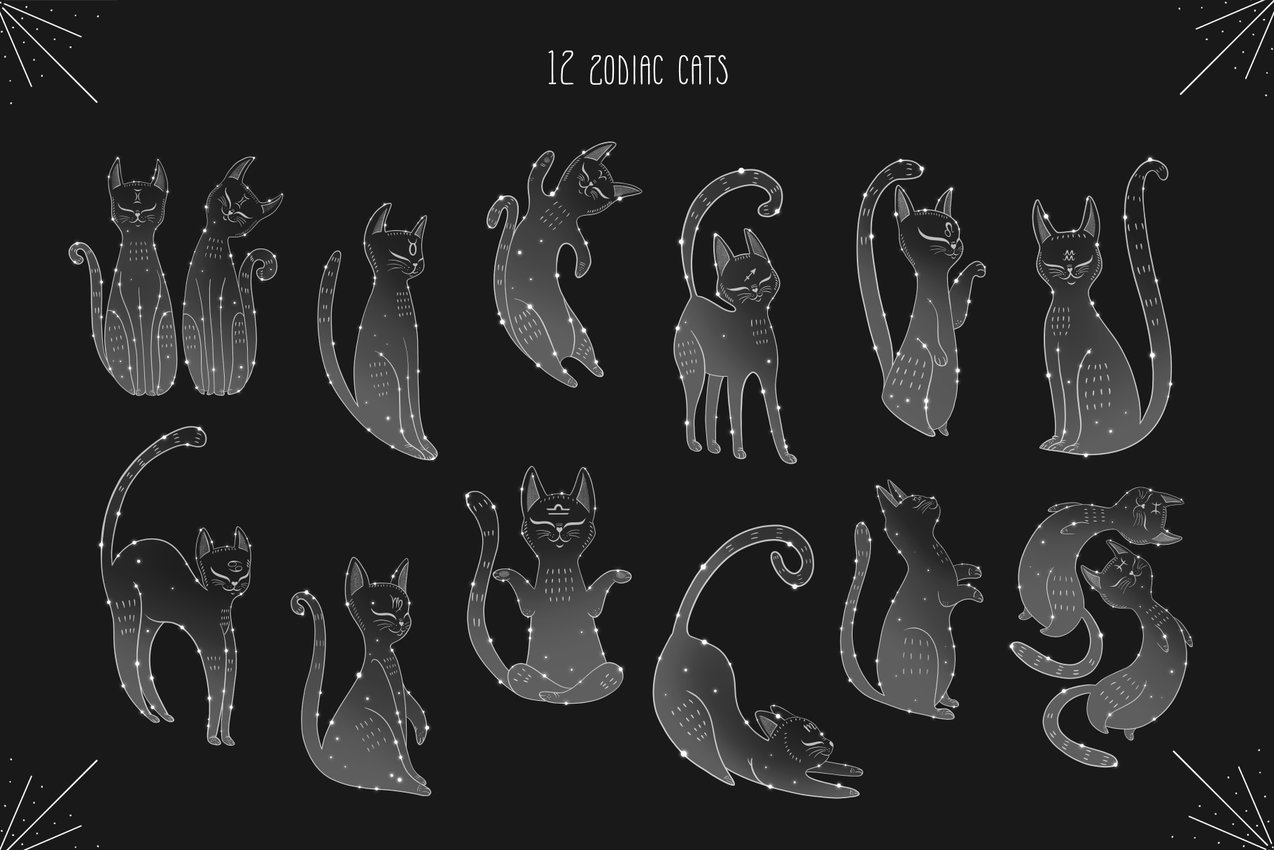 "Кошки-зодиаки" Мистический астрологический клипарт — Изображение №2 — Иллюстрация, Графика на Dprofile