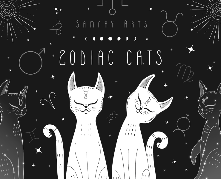 "Кошки-зодиаки" Мистический астрологический клипарт — Иллюстрация, Графика на Dprofile