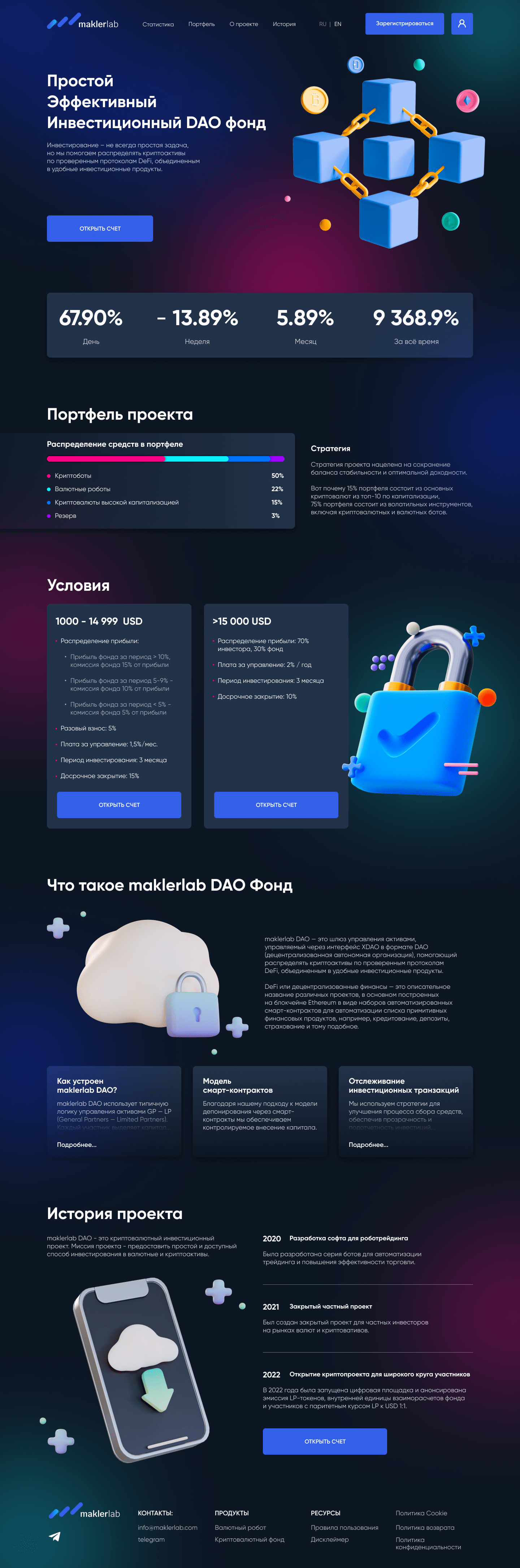 Лендинг для инвестиционнго DAO фонда. Инвестиции сайт — Изображение №5 — Интерфейсы, Графика на Dprofile