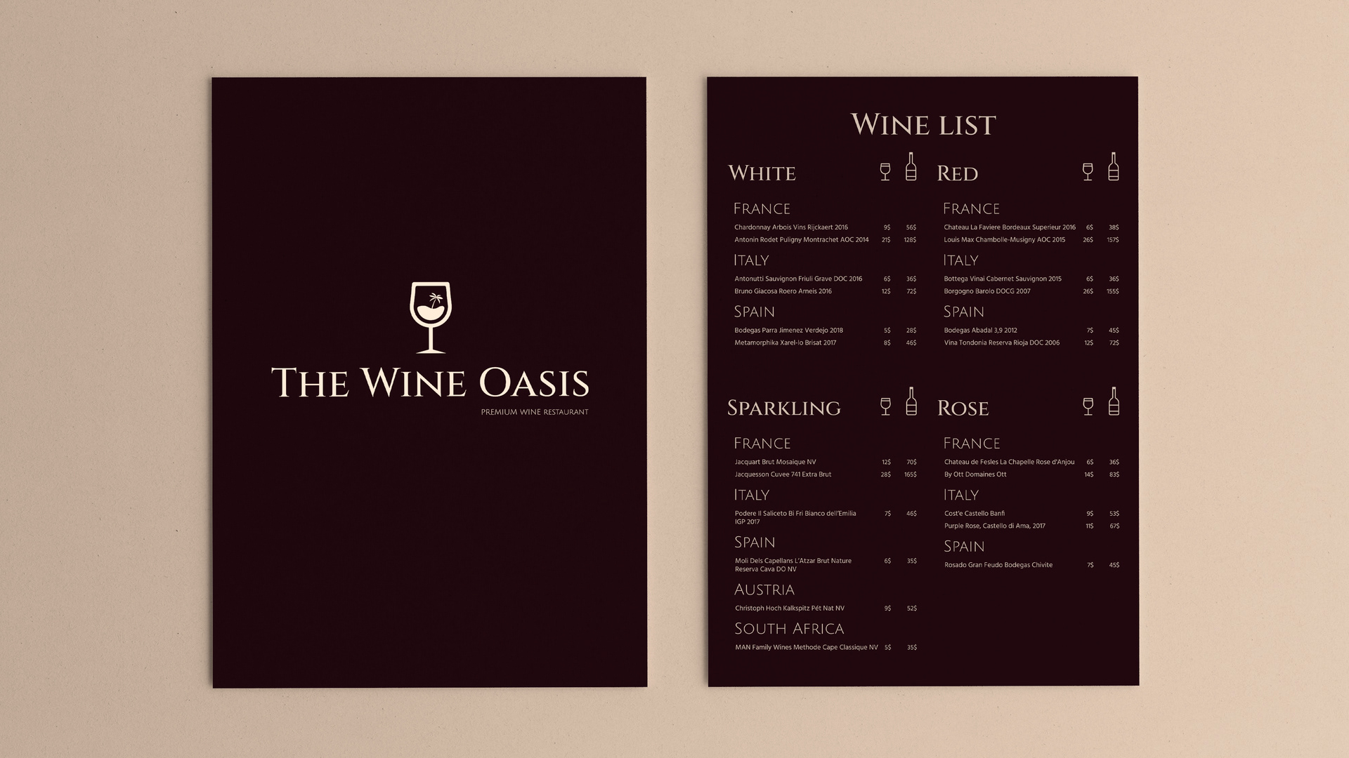 The Wine Oasis / logo / business card / menu design — Изображение №6 — Брендинг на Dprofile