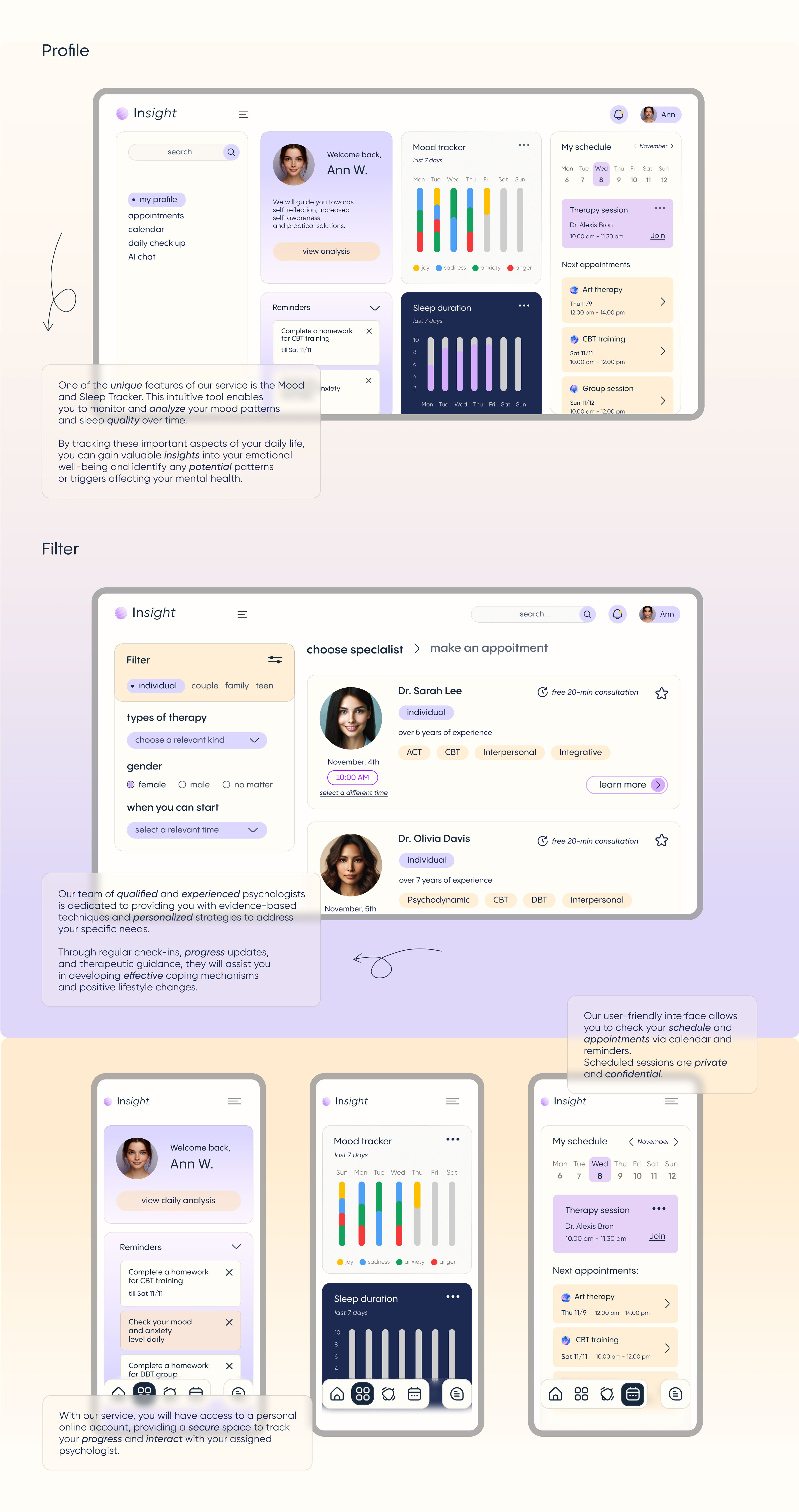 Insight - Mental Health Service — Изображение №11 — Интерфейсы, Анимация на Dprofile