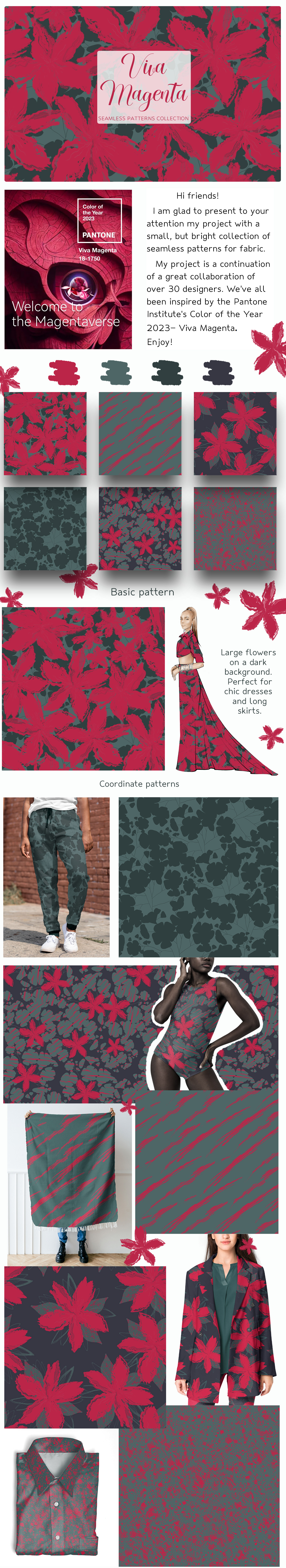 Viva Magenta Seamless Patterns Collection. — Изображение №1 — Иллюстрация на Dprofile