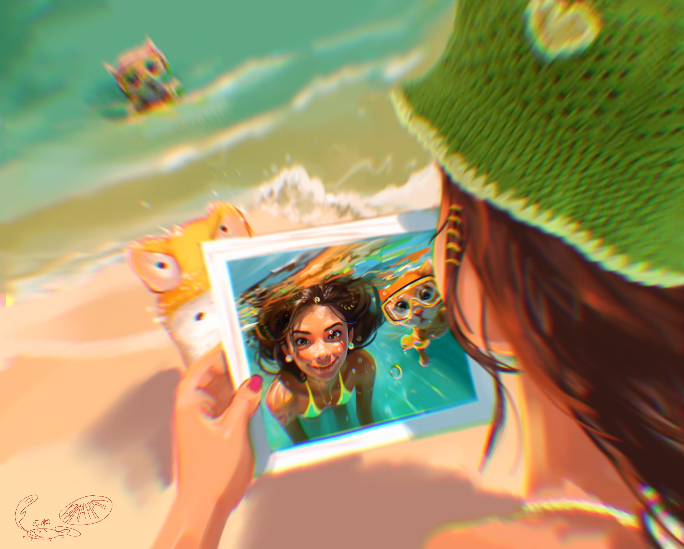 a girl and a cat in the ocean — Изображение №2 — Иллюстрация на Dprofile