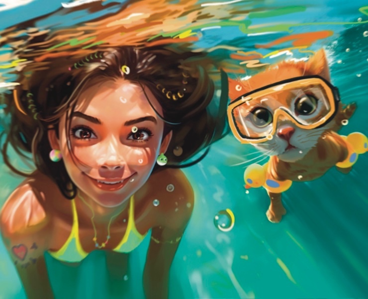 a girl and a cat in the ocean на Dprofile