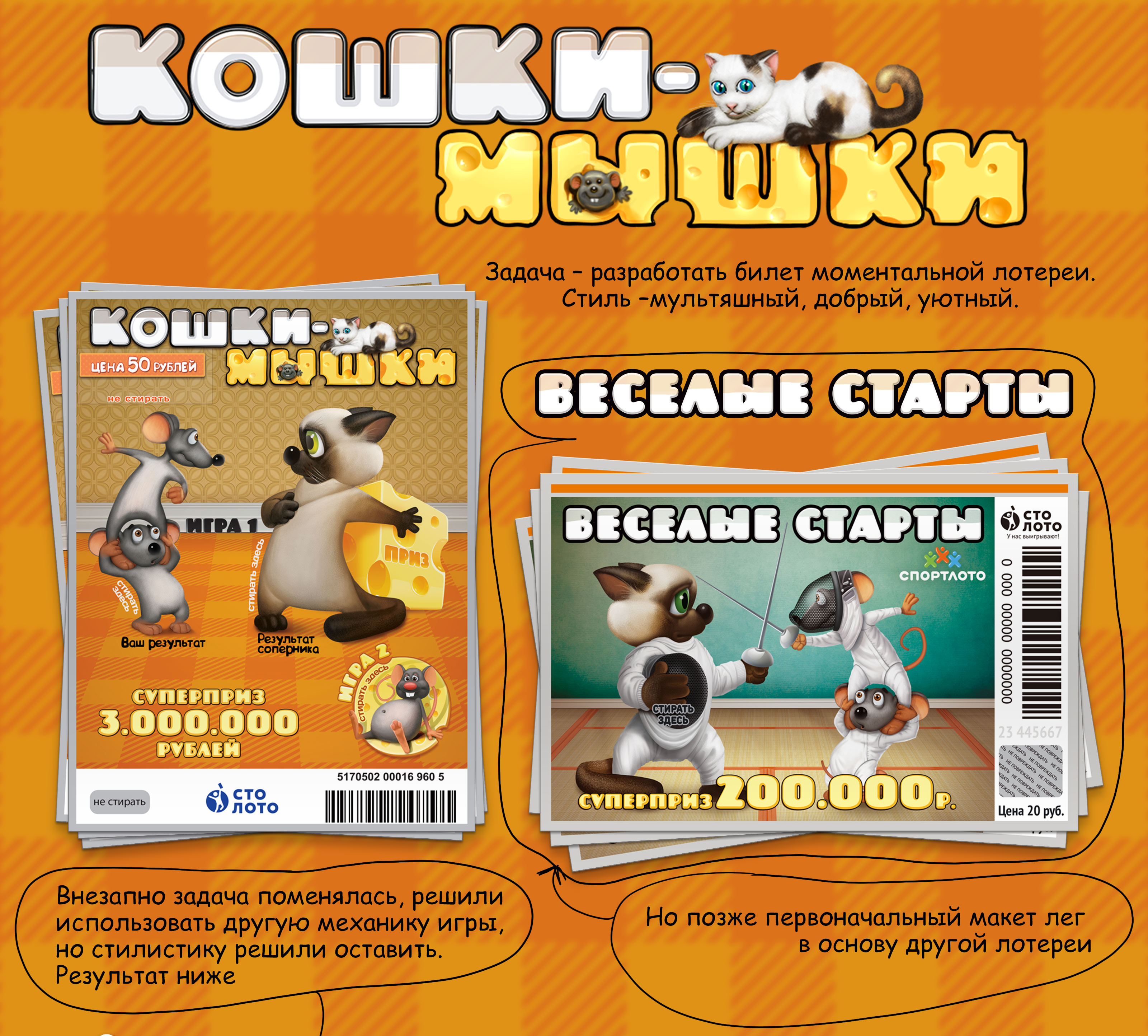 Билет моментальной лотереи "Кошки-мышки" — Изображение №1 — Графика на Dprofile