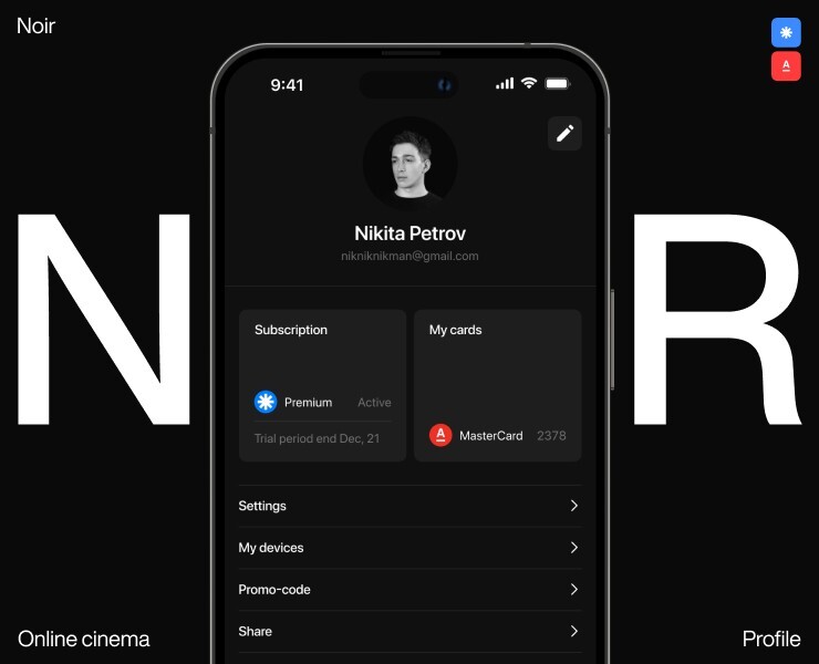Noir — Online cinema — Интерфейсы на Dprofile