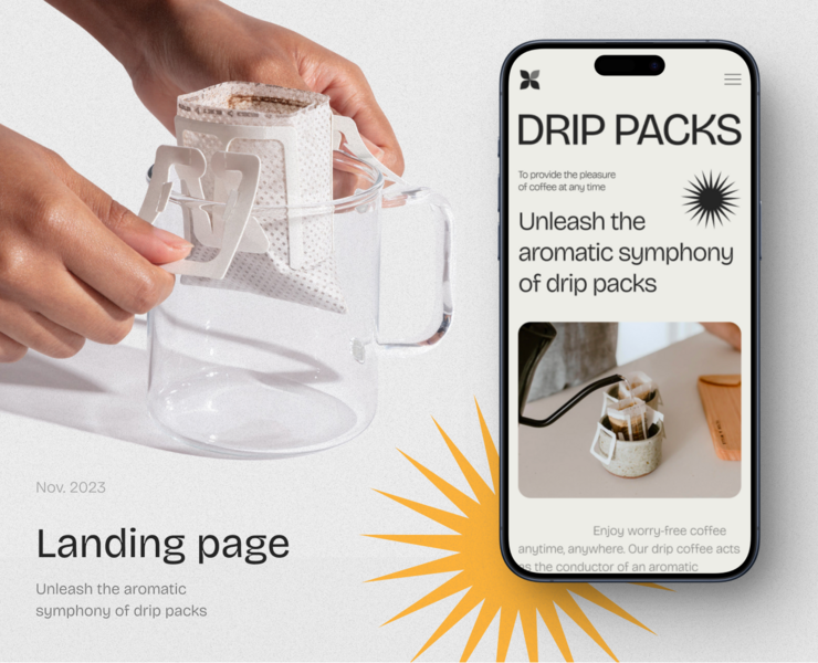 Landing page drip packs coffee — Интерфейсы, Графика на Dprofile