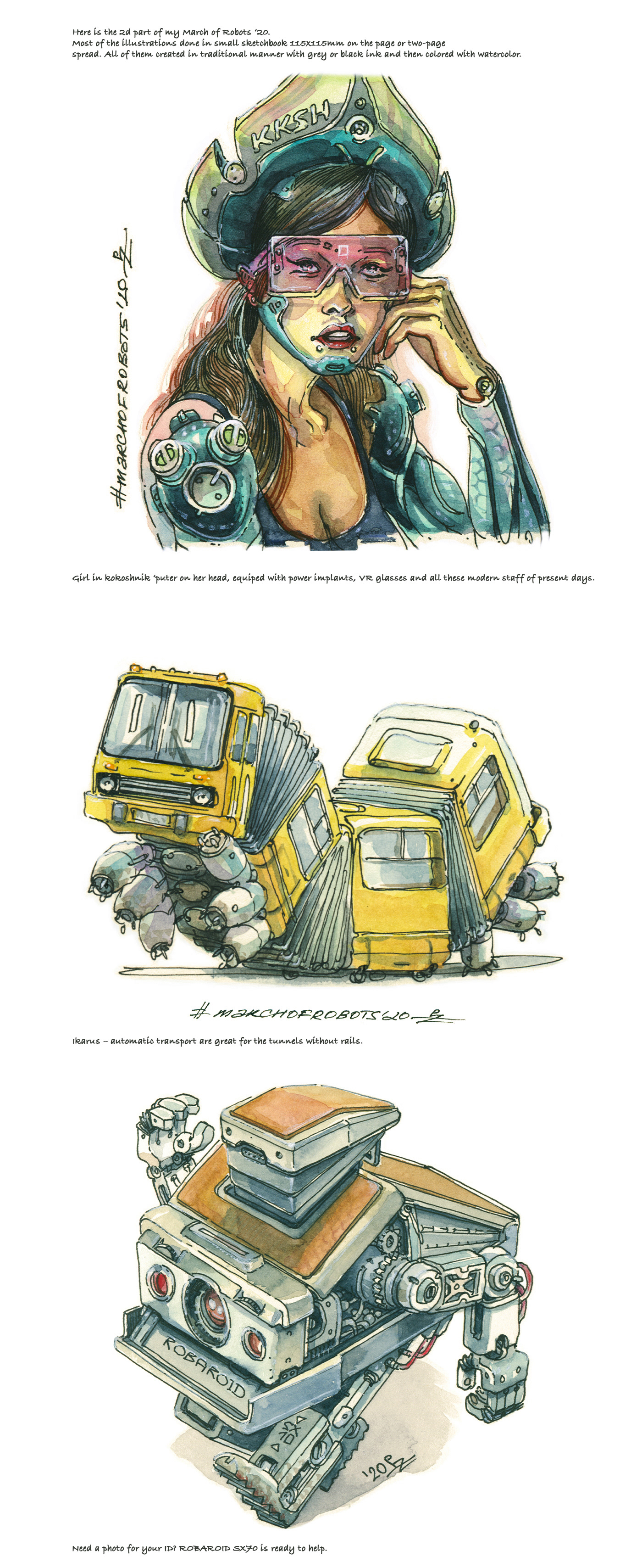 March of robots, part 2 [ink+watercolor] — Изображение №1 — Иллюстрация на Dprofile