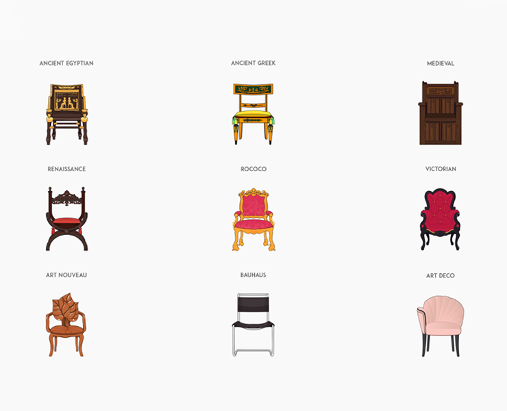 Furniture styles through history — Иллюстрация на Dprofile