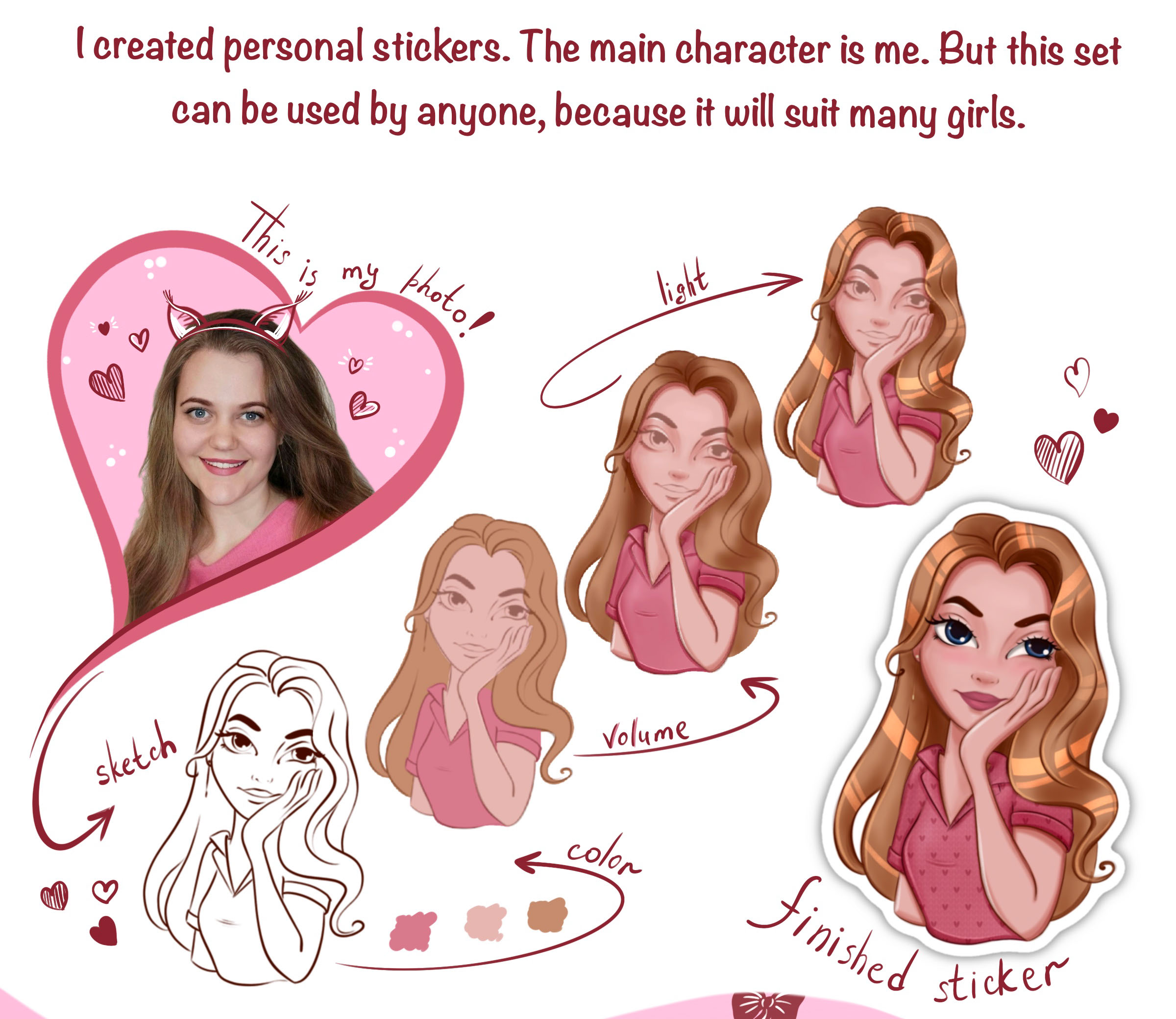 Stickers for Telegram. Personal character. Portrait. — Изображение №2 — Брендинг, Иллюстрация на Dprofile
