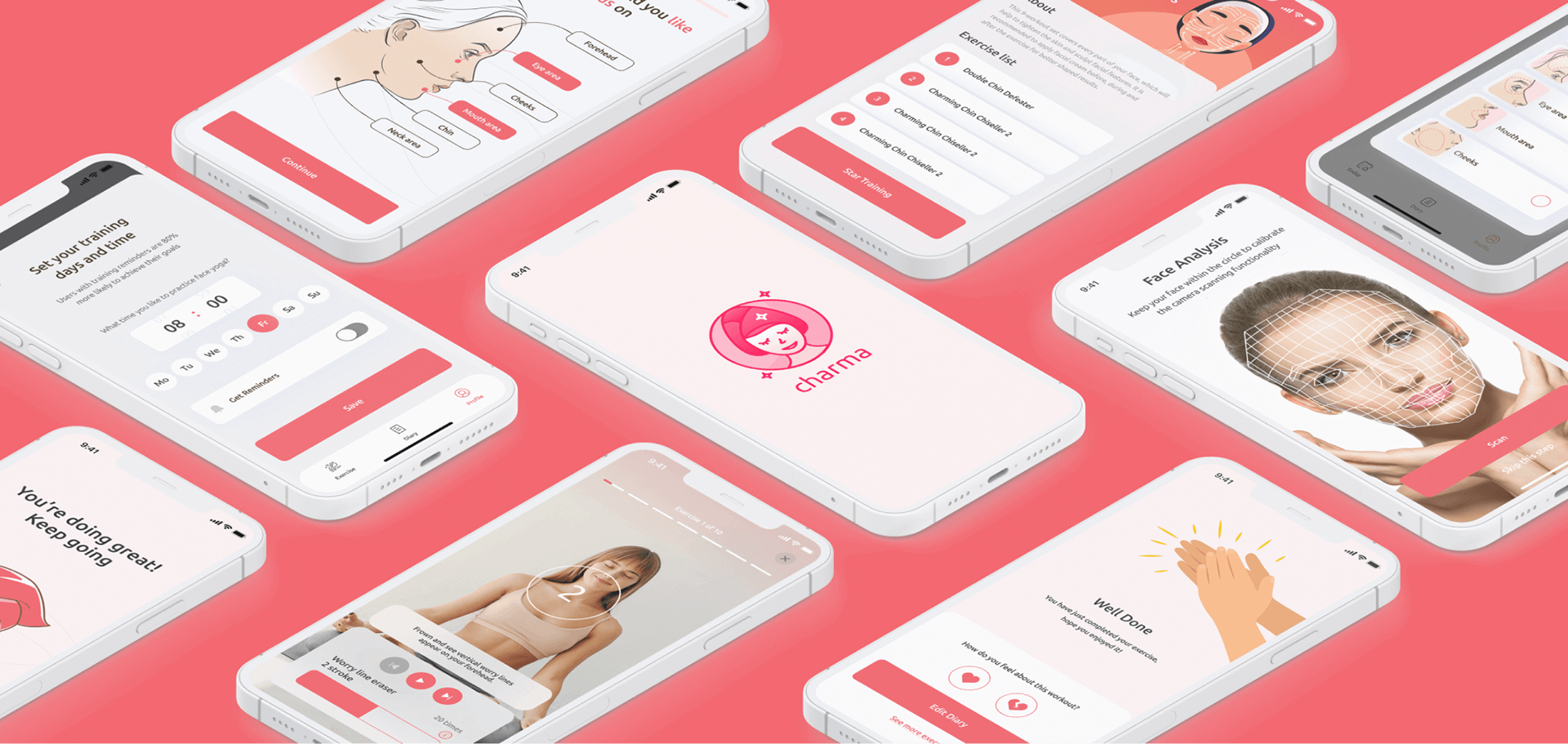 charma® / face yoga app — Изображение №3 — Интерфейсы, Брендинг на Dprofile