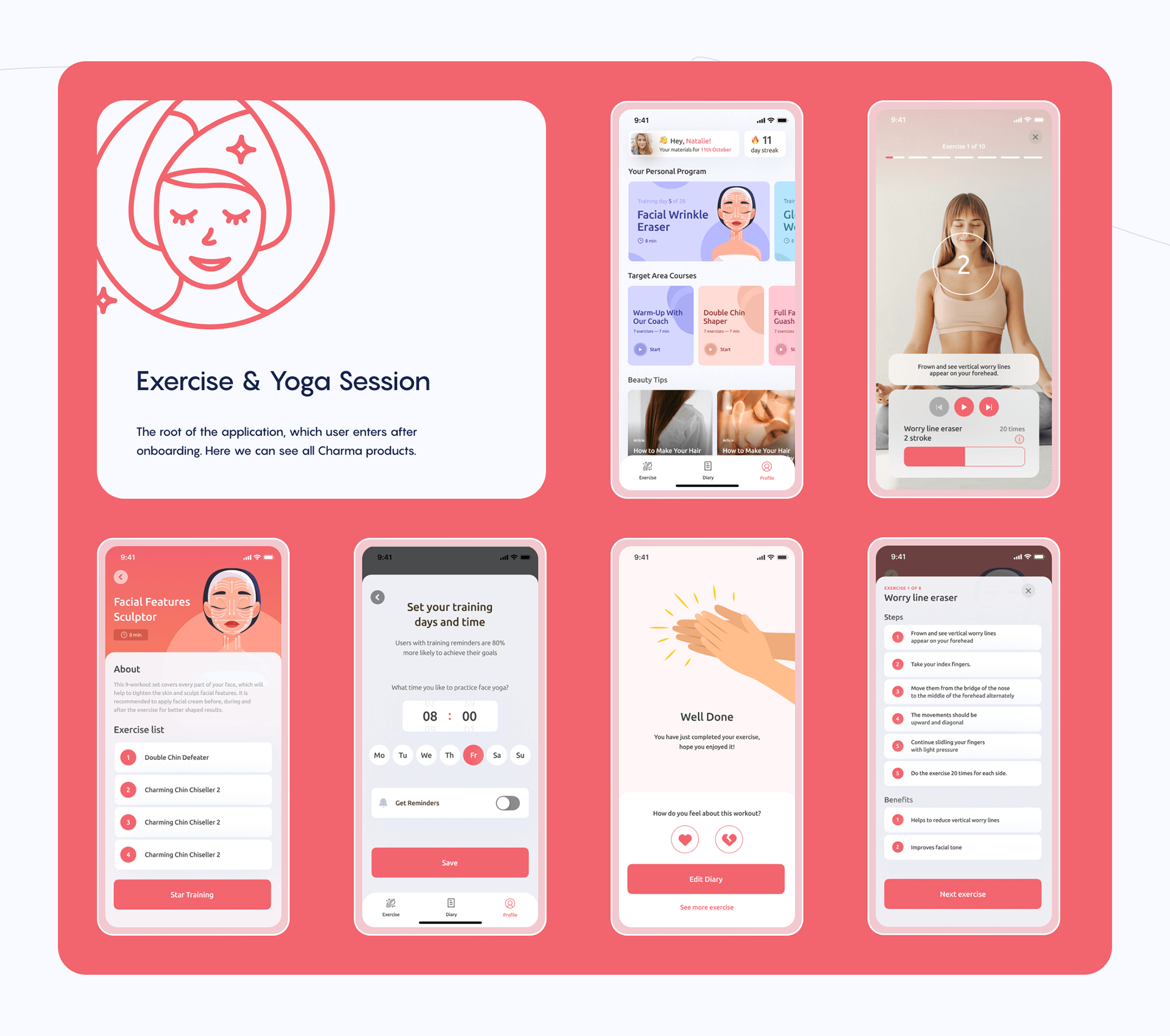 charma® / face yoga app — Изображение №9 — Интерфейсы, Брендинг на Dprofile