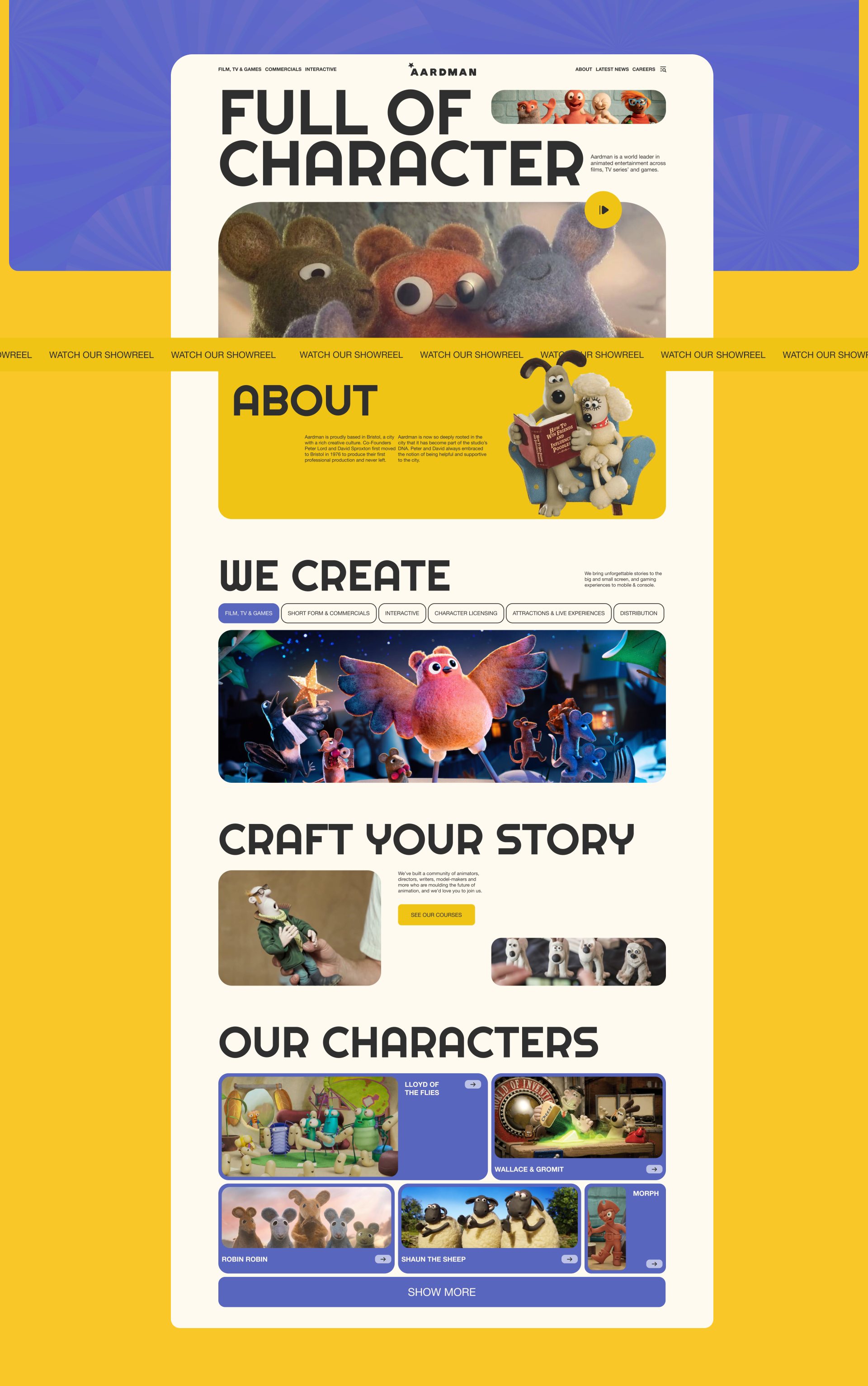 Корпоративный сайт | Редизайн Aardman студии — Изображение №3 — Интерфейсы, Анимация на Dprofile