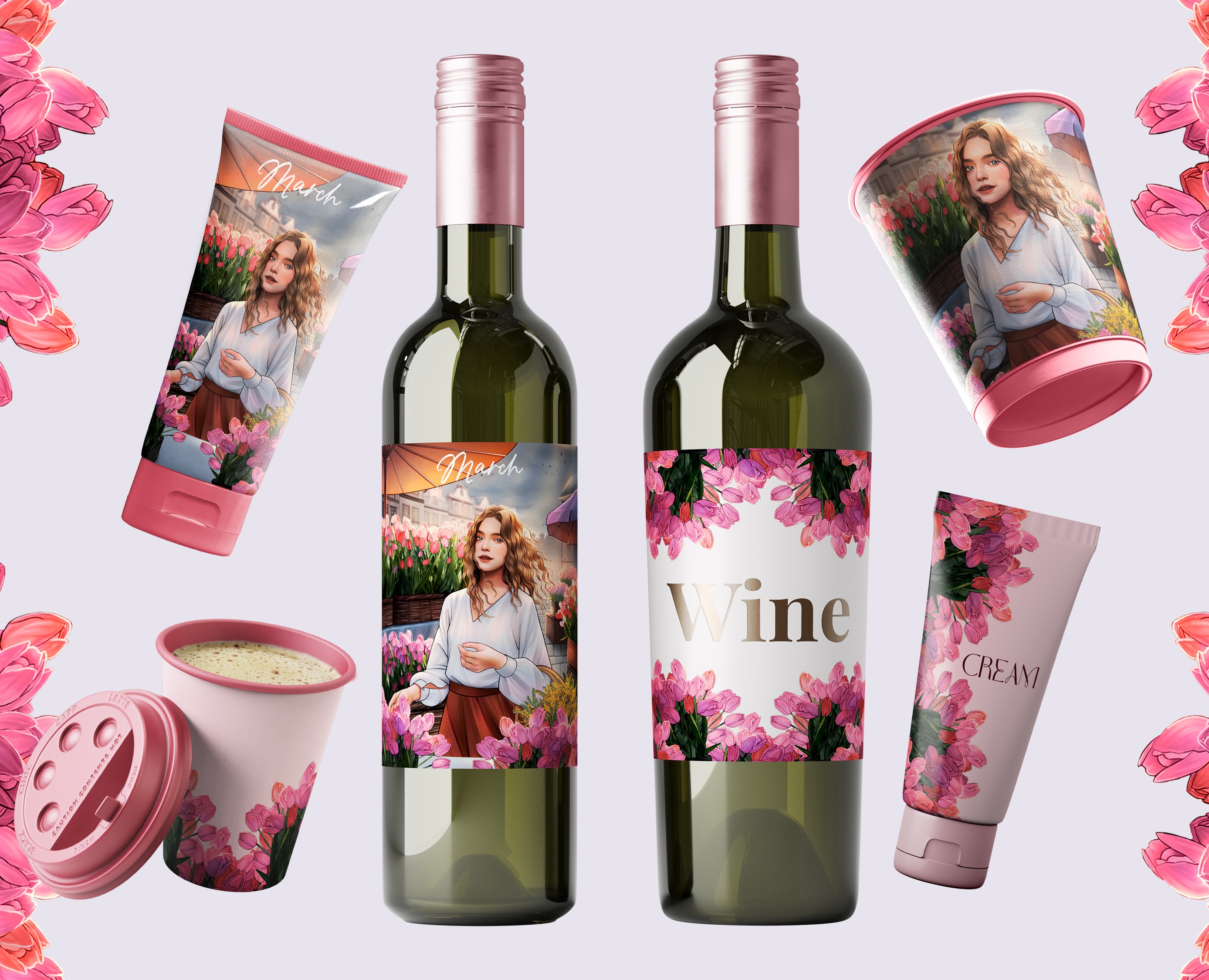 Дизайн с тюльпанами для упаковки и этикеток — Брендинг, Иллюстрация на Dprofile