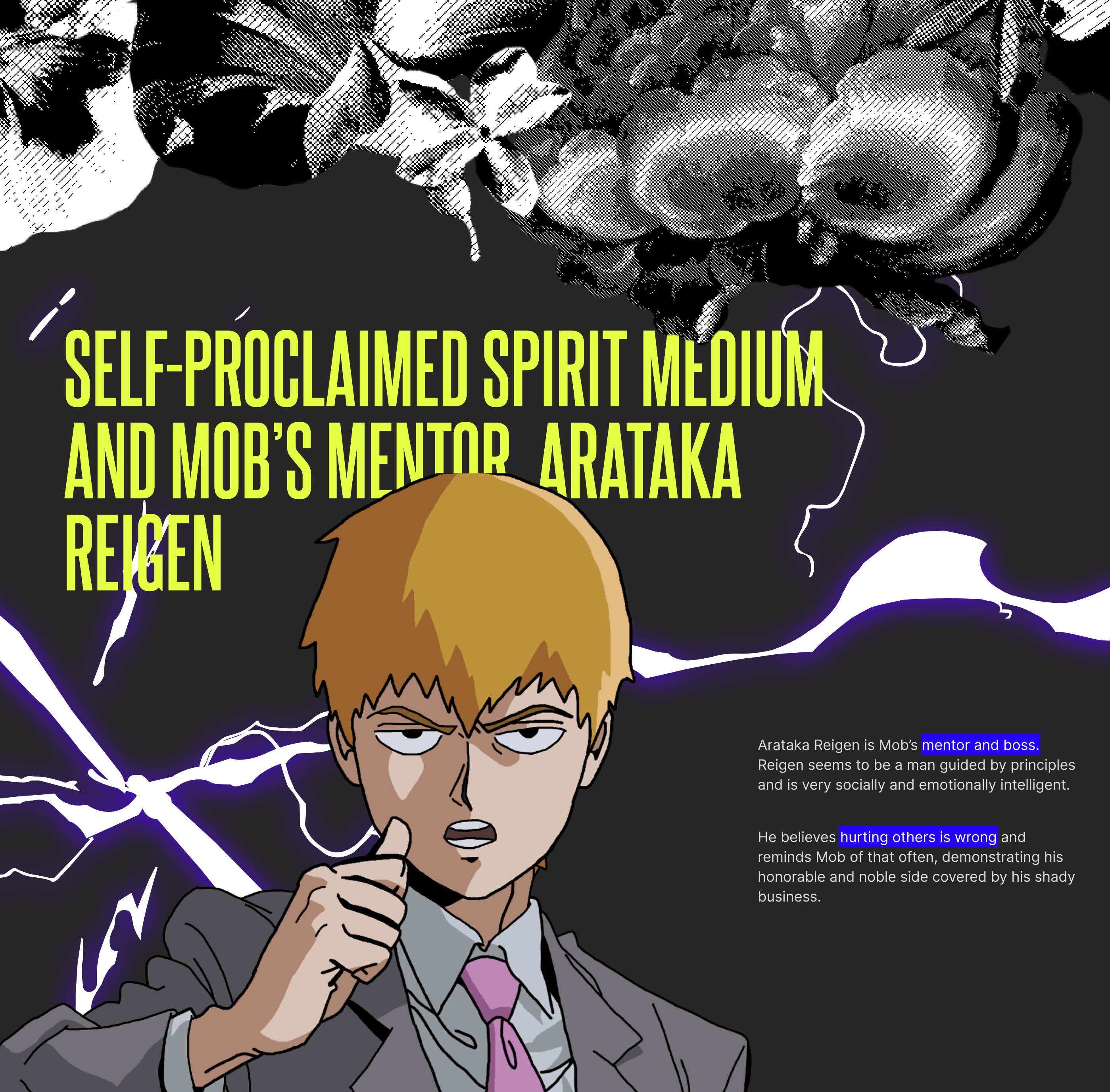 Mob Psycho 100 | Creative animations website | Tilda — Изображение №3 — Интерфейсы, Анимация на Dprofile