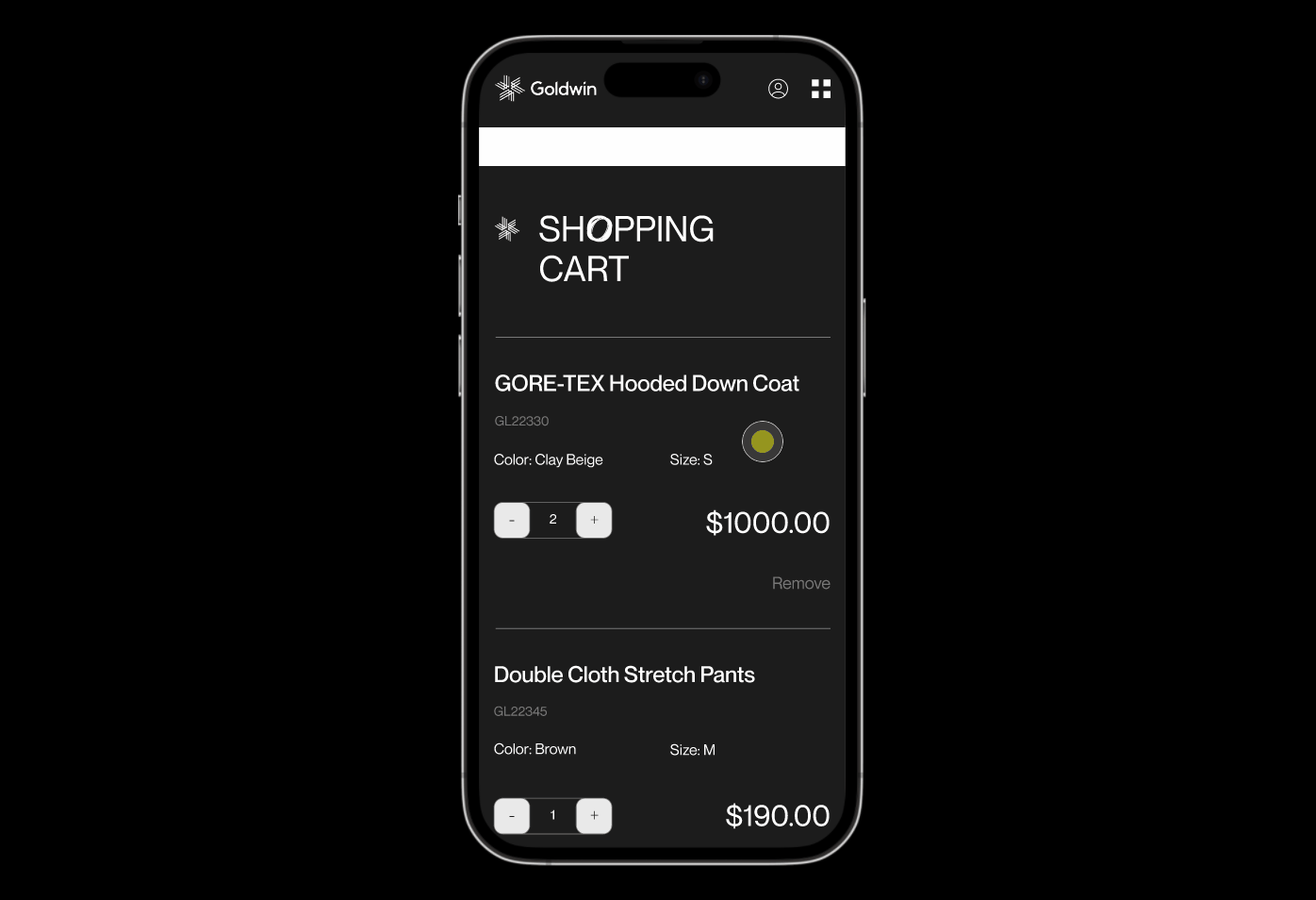 GOLDWIN INC — E-commerce — Изображение №22 — Интерфейсы на Dprofile