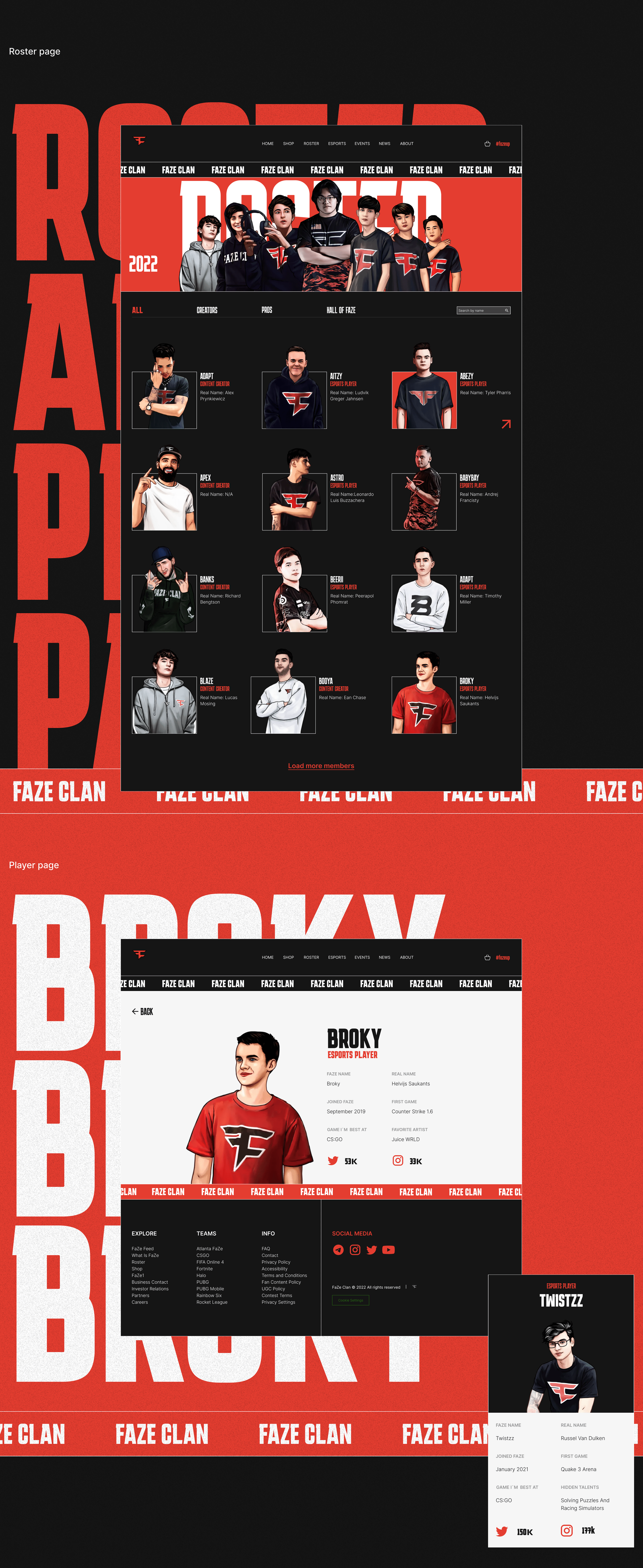 Faze clan website redesign — Изображение №13 — Интерфейсы, Графика на Dprofile