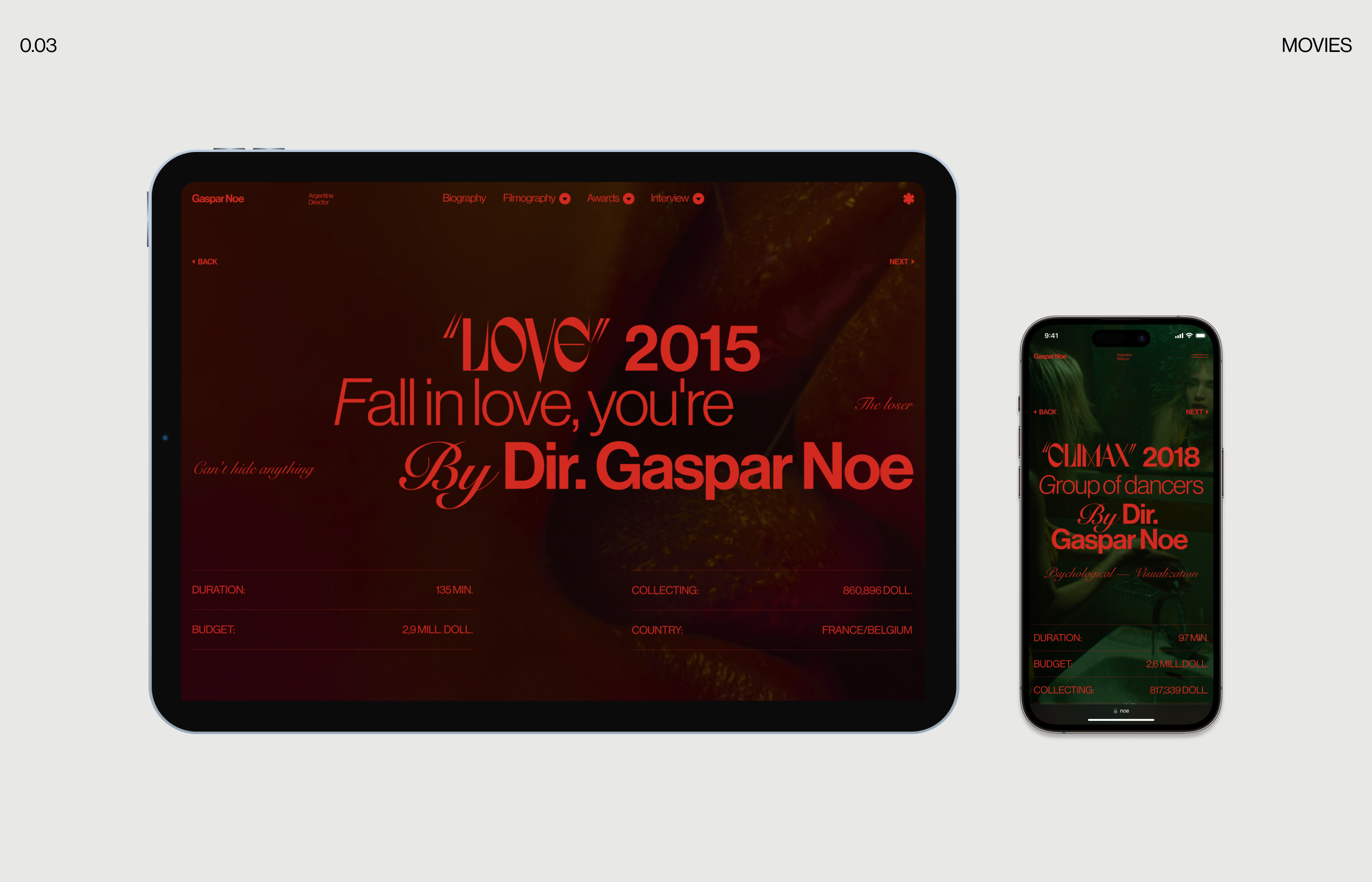Gaspar Noe - website — Изображение №6 — Интерфейсы, Анимация на Dprofile