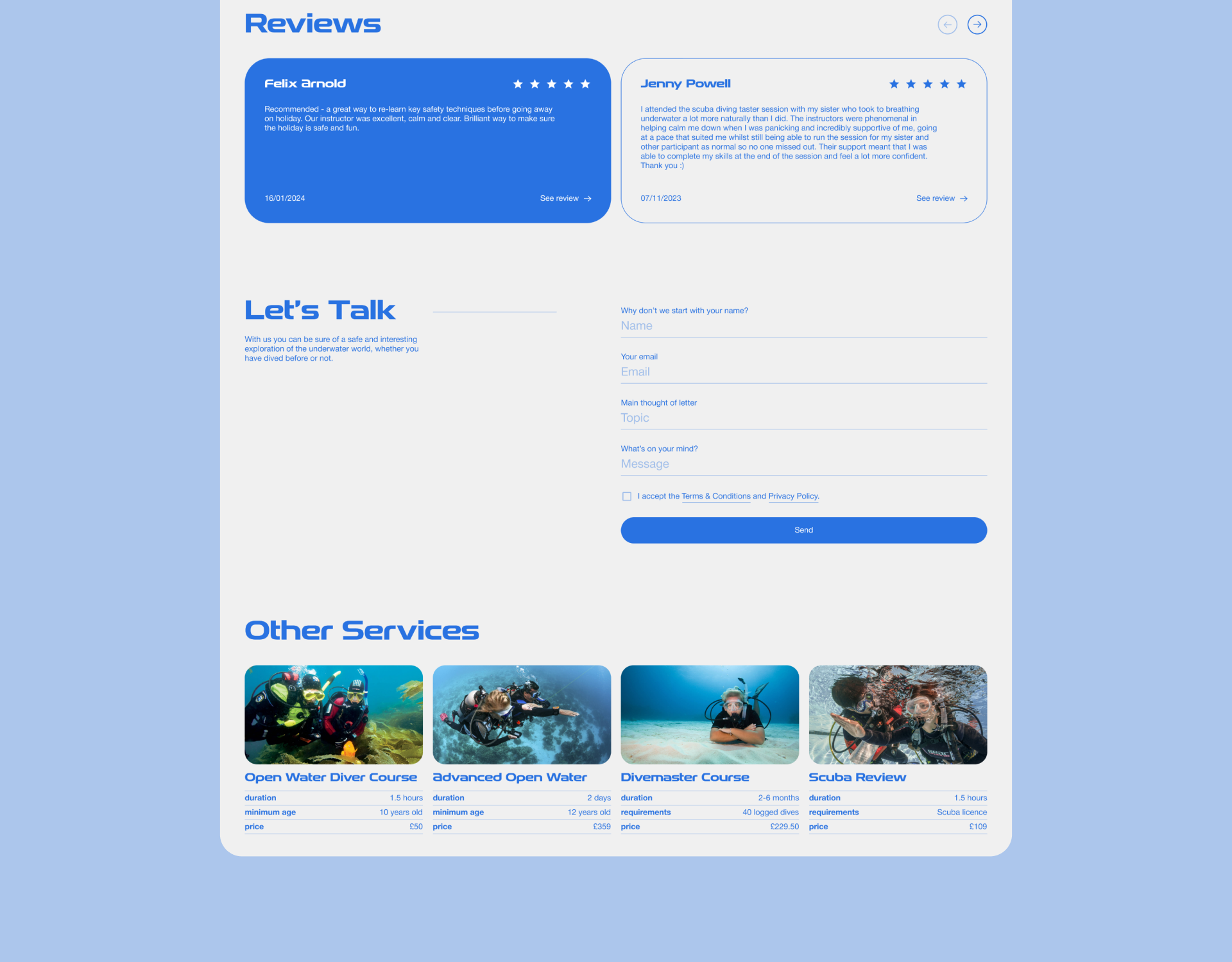 London School Of Diving |Redesign — Изображение №8 — Интерфейсы, Анимация на Dprofile