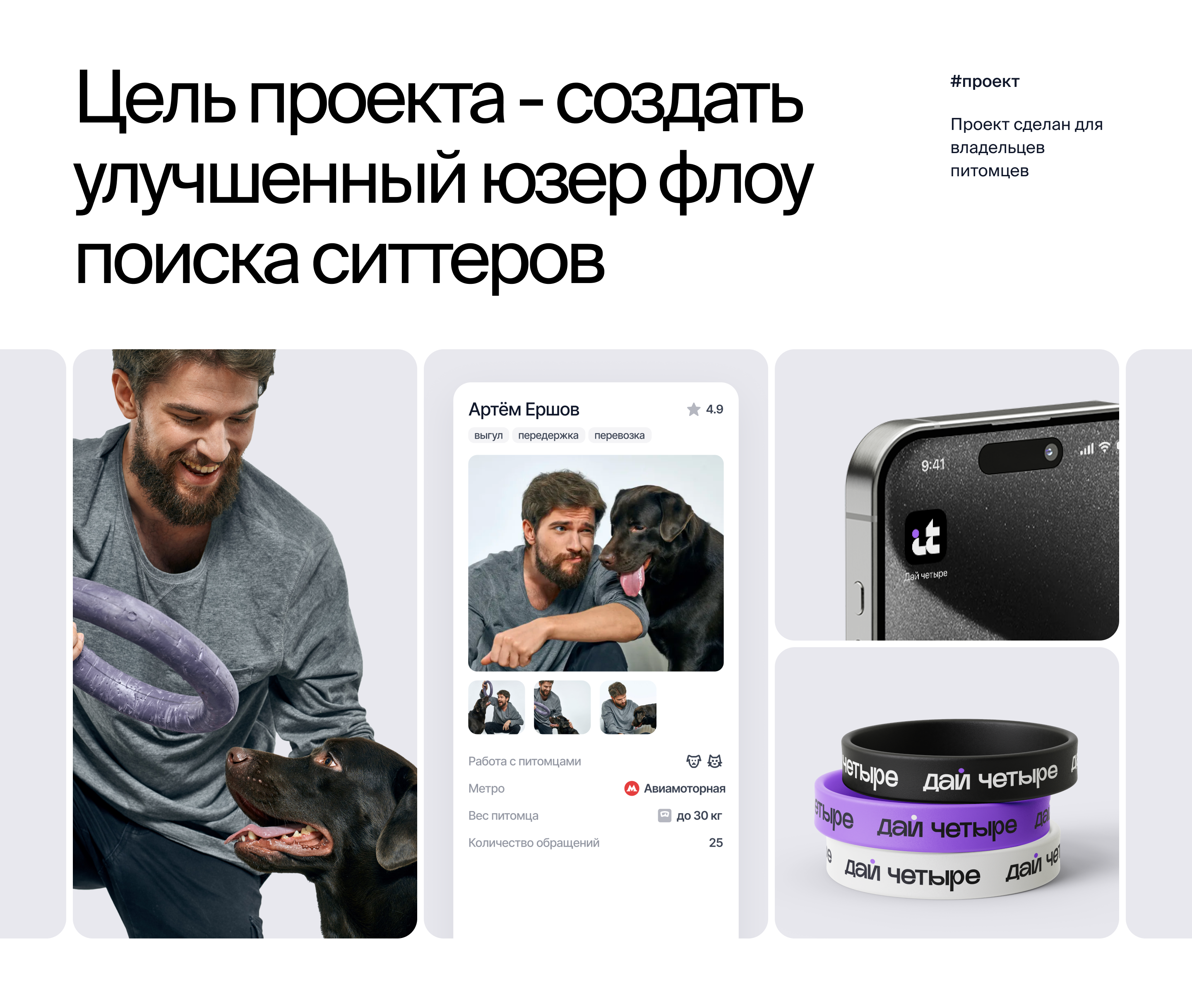 2024 | Дай Четыре – Сервис передержки домашних животных — Изображение №2 — Интерфейсы, Иллюстрация на Dprofile