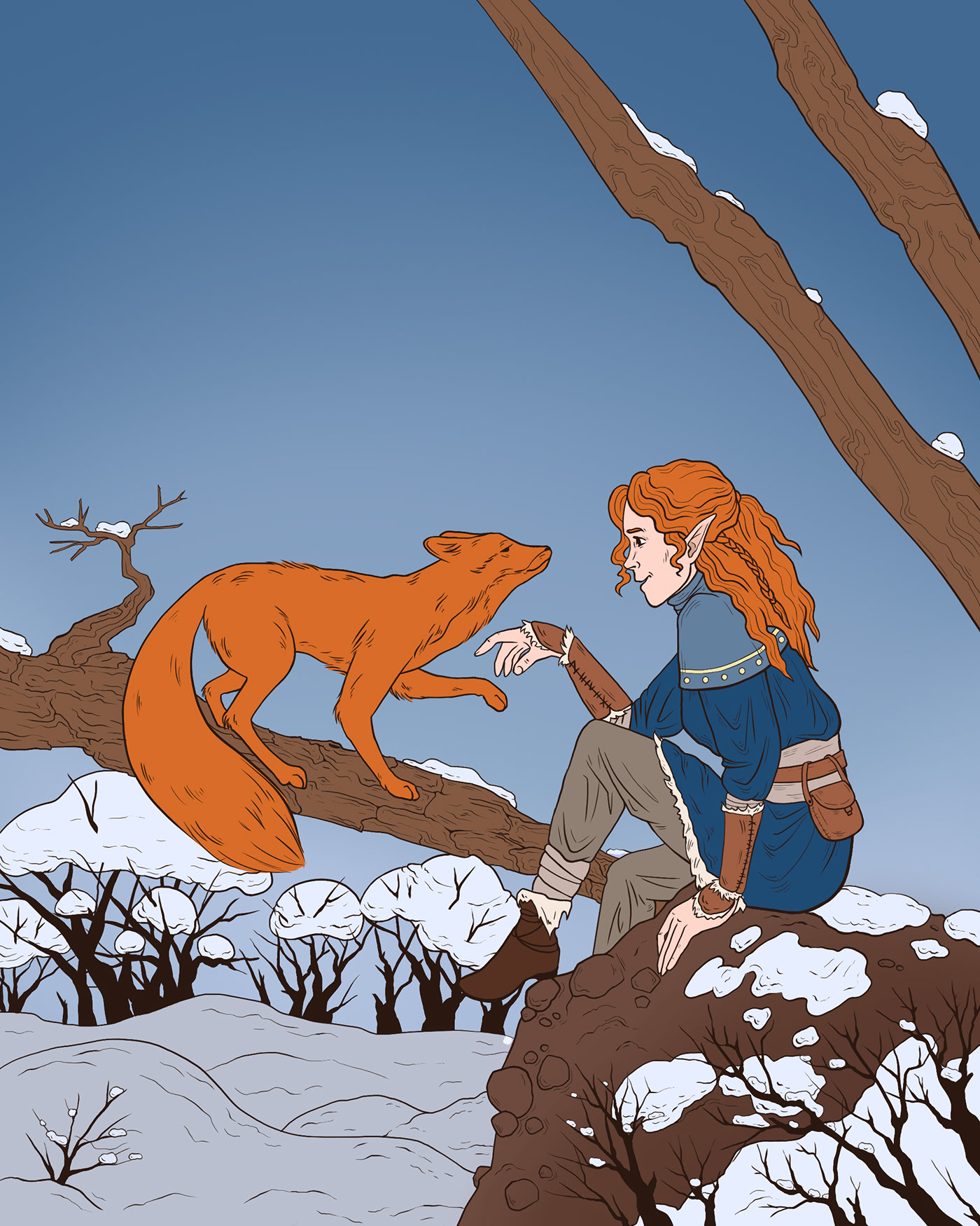 Зимняя открытка "Рыжие друзья" — Изображение №4 — Иллюстрация на Dprofile