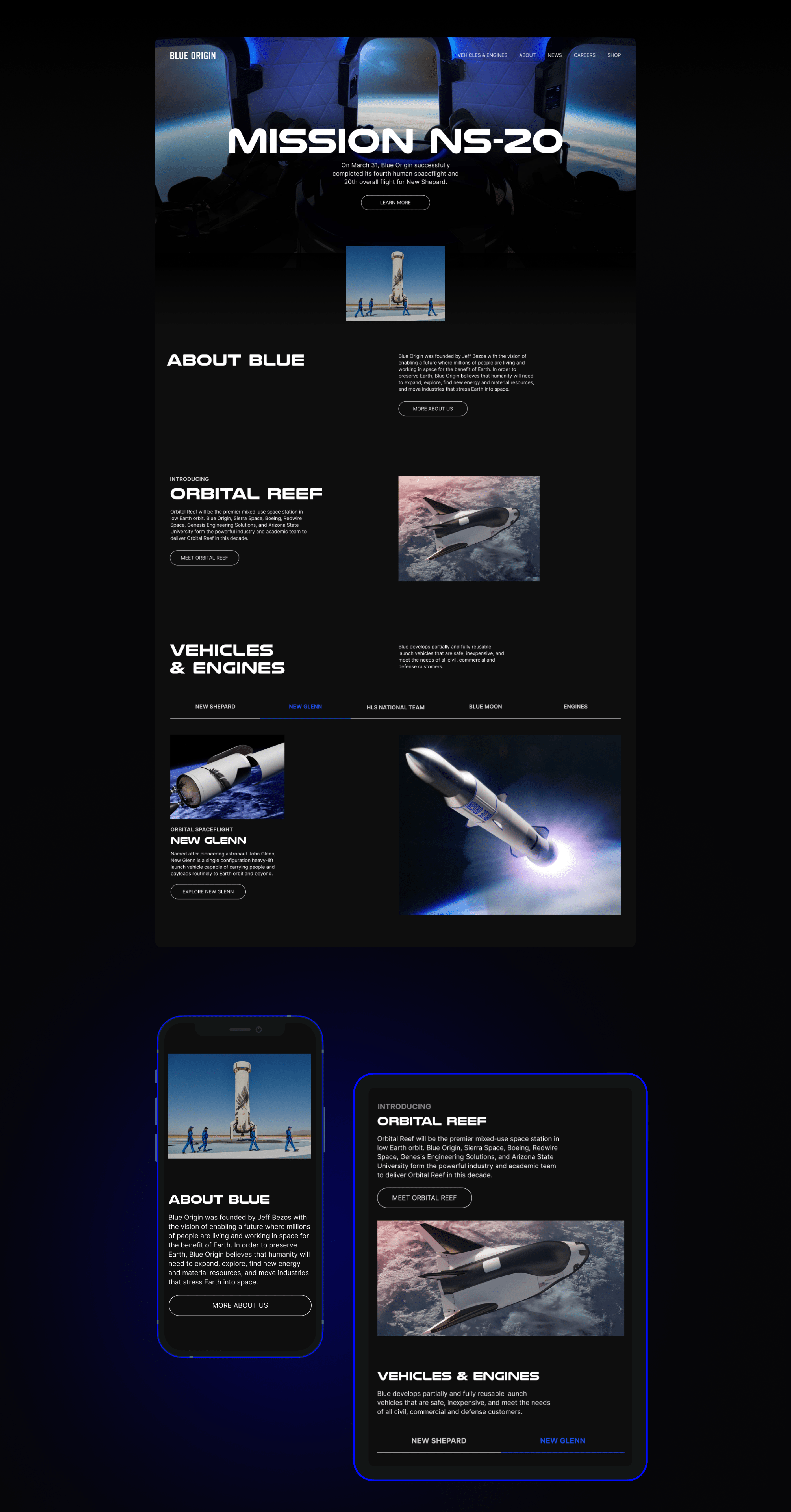 BLUE ORIGIN| Corporate website redesign — Изображение №2 — Интерфейсы, Брендинг на Dprofile
