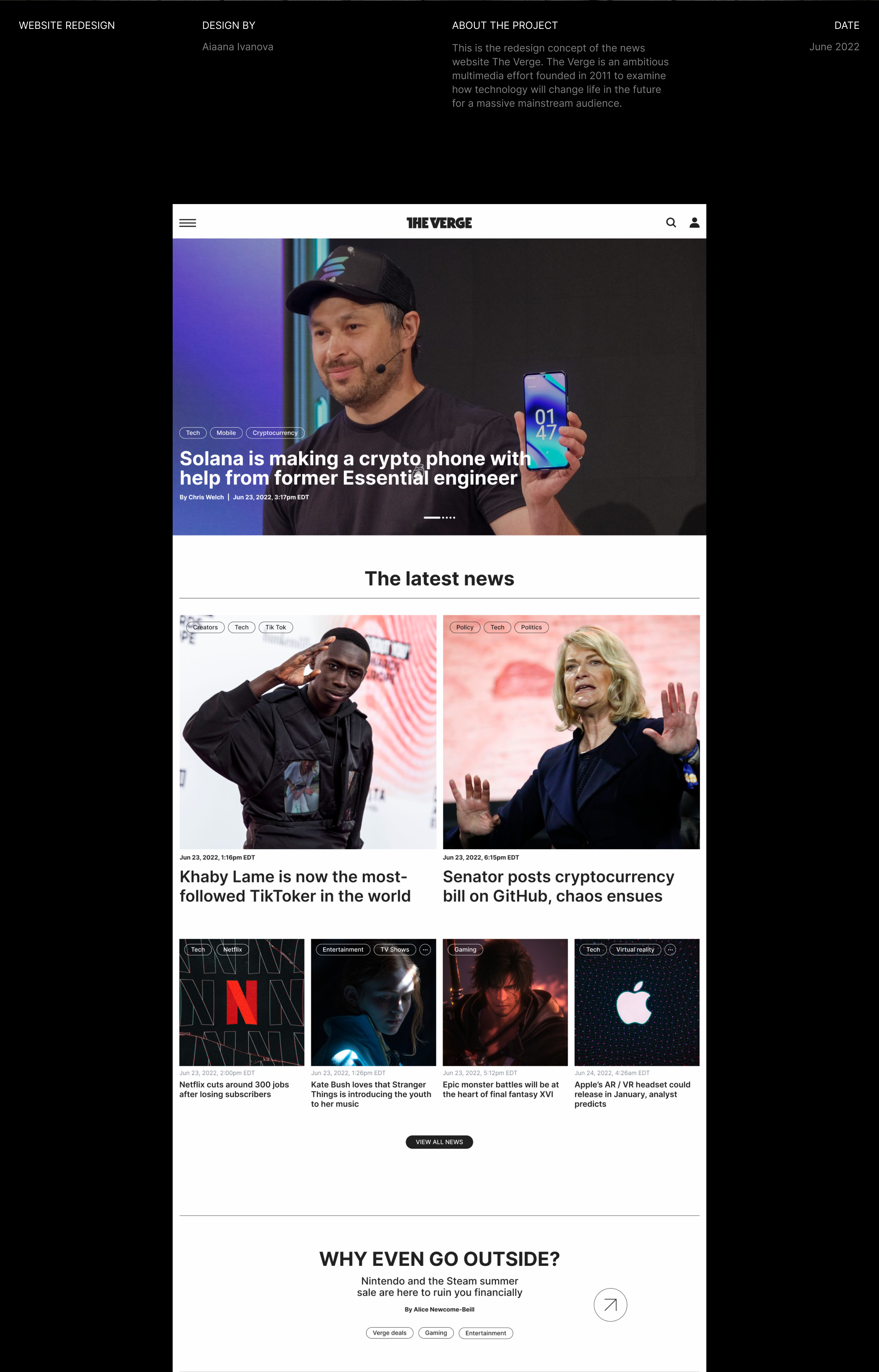 THE VERGE - news website redesign concept — Изображение №2 — Интерфейсы, Брендинг, Анимация на Dprofile