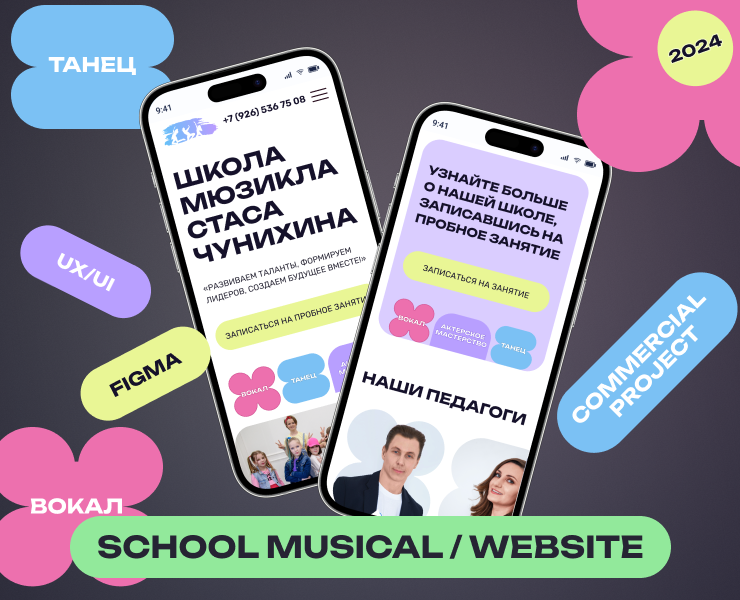 САЙТ ШКОЛЫ ТАНЦЕВ МЮЗИКЛ UX/UI ДИЗАЙН — Интерфейсы, Брендинг на Dprofile