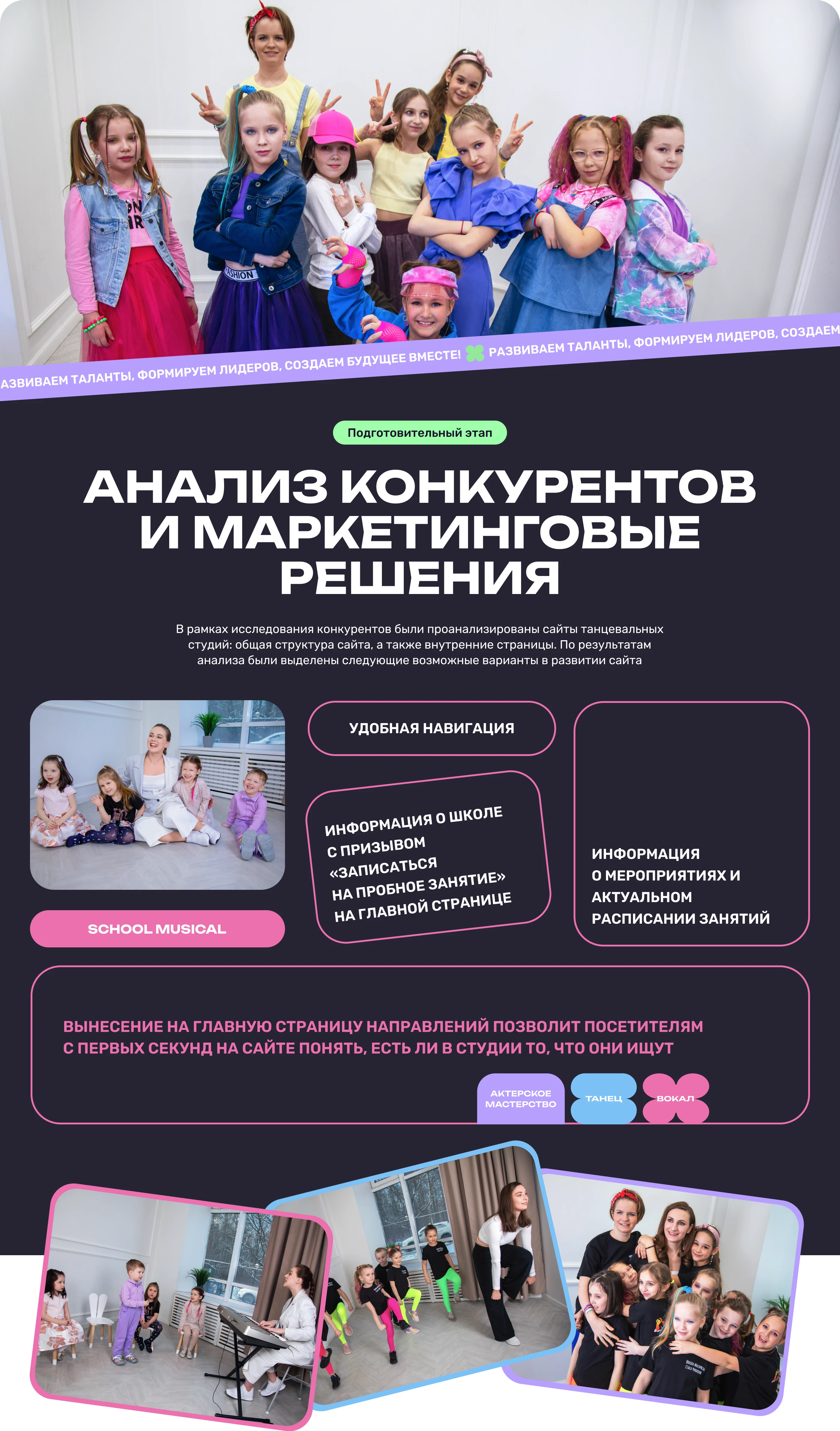 САЙТ ШКОЛЫ ТАНЦЕВ МЮЗИКЛ UX/UI ДИЗАЙН — Изображение №3 — Интерфейсы, Брендинг на Dprofile