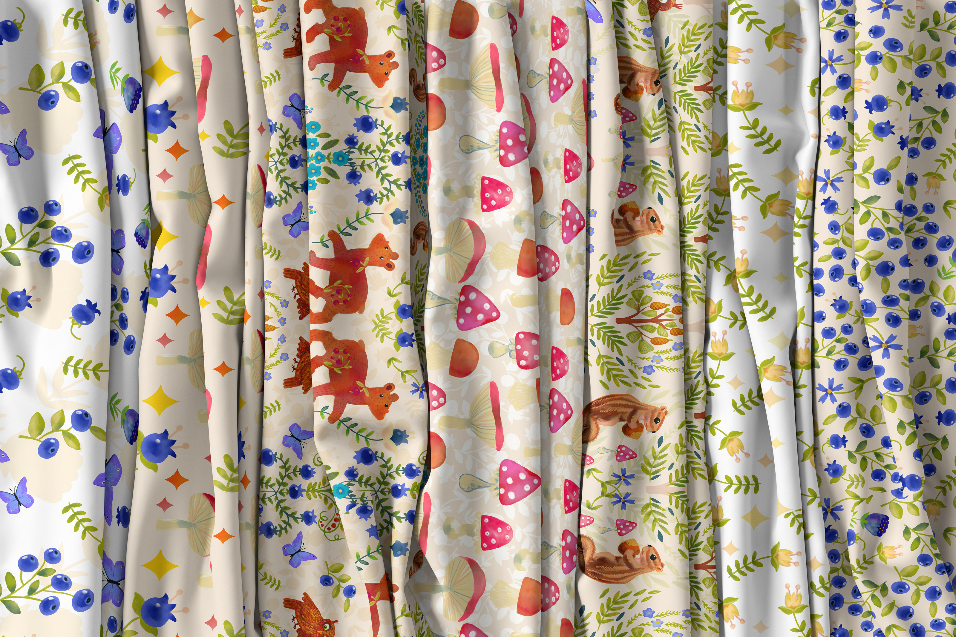 Woodland watercolor prints. Seamless patterns — Изображение №1 — Иллюстрация, Графика на Dprofile