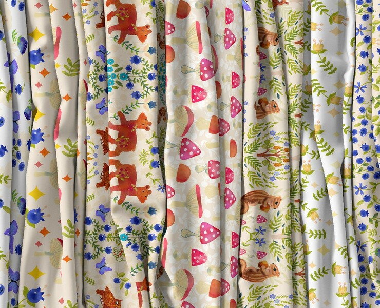 Woodland watercolor prints. Seamless patterns — Иллюстрация, Графика на Dprofile