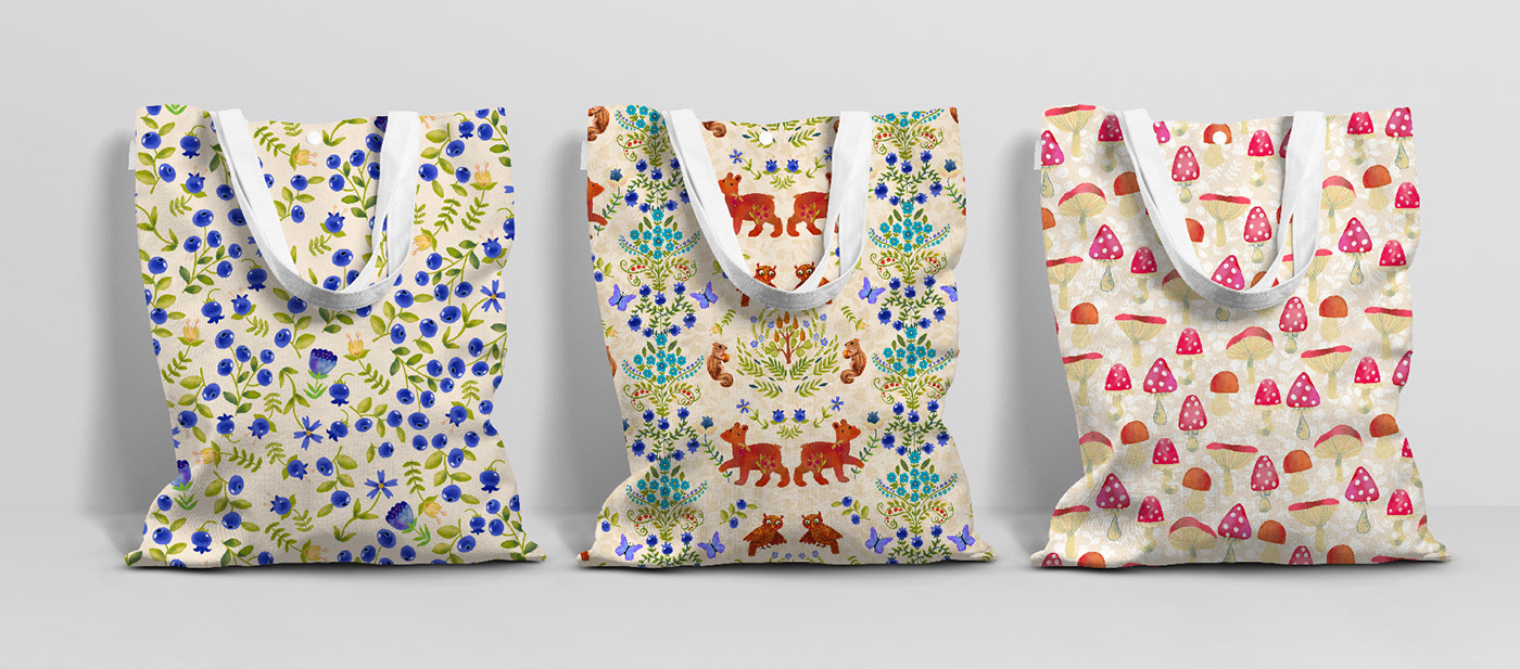 Woodland watercolor prints. Seamless patterns — Изображение №5 — Иллюстрация, Графика на Dprofile