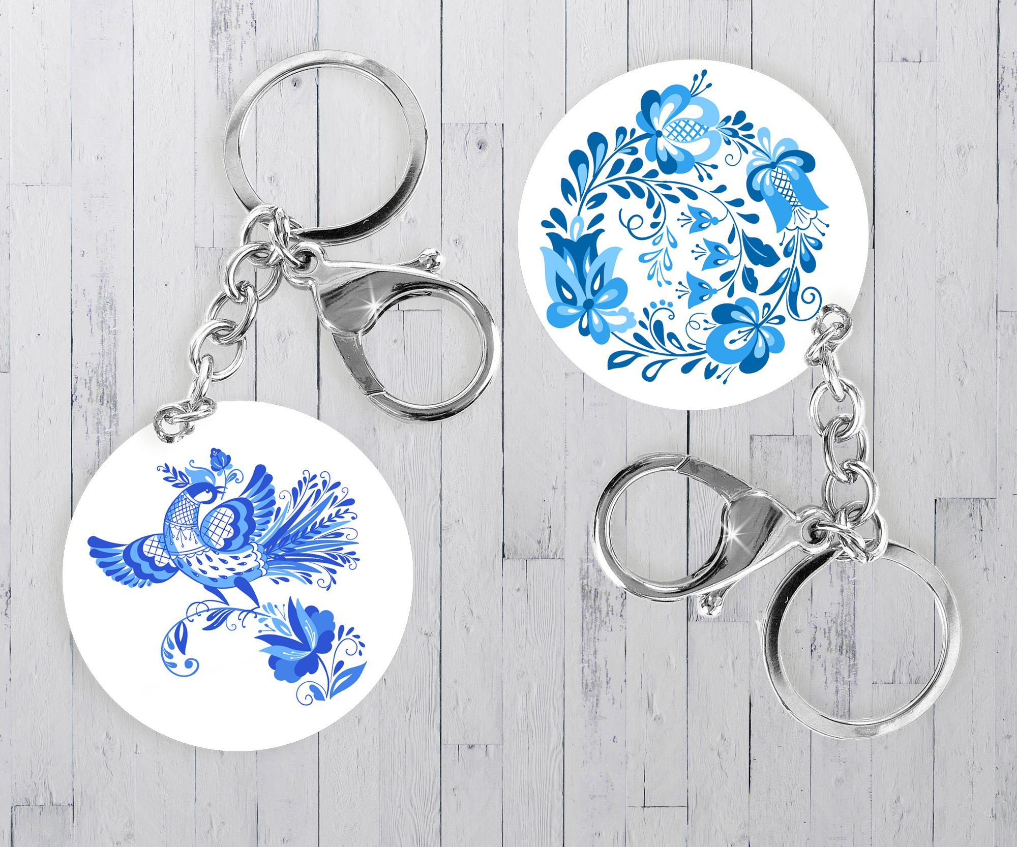 Gzhel style prints. Folk Bird. Wreath of flowers. — Изображение №6 — Иллюстрация на Dprofile