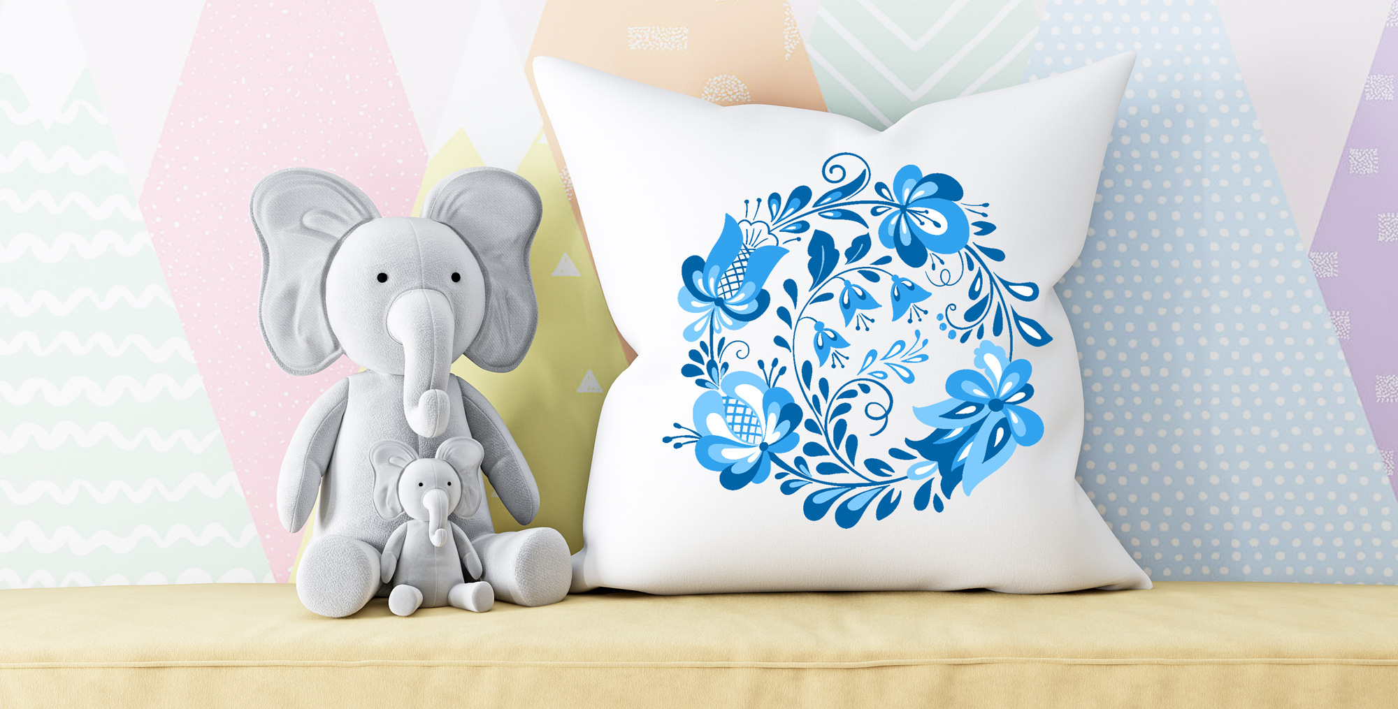 Gzhel style prints. Folk Bird. Wreath of flowers. — Изображение №5 — Иллюстрация на Dprofile