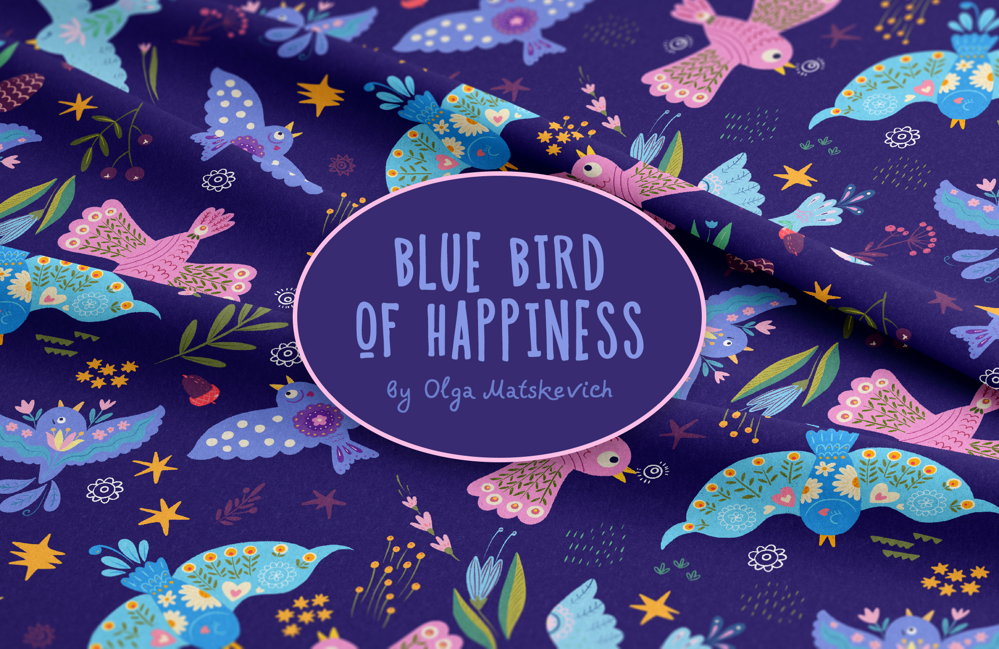 Синие птицы счастья. Принт для  текстиля и обоев — Изображение №1 — Иллюстрация на Dprofile