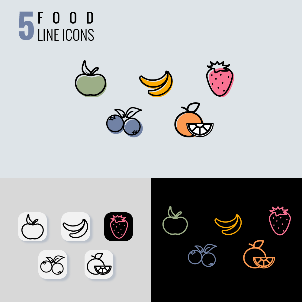 Линейные иконки фруктов для мобильного приложения — Изображение №2 — Иллюстрация, Маркетинг на Dprofile