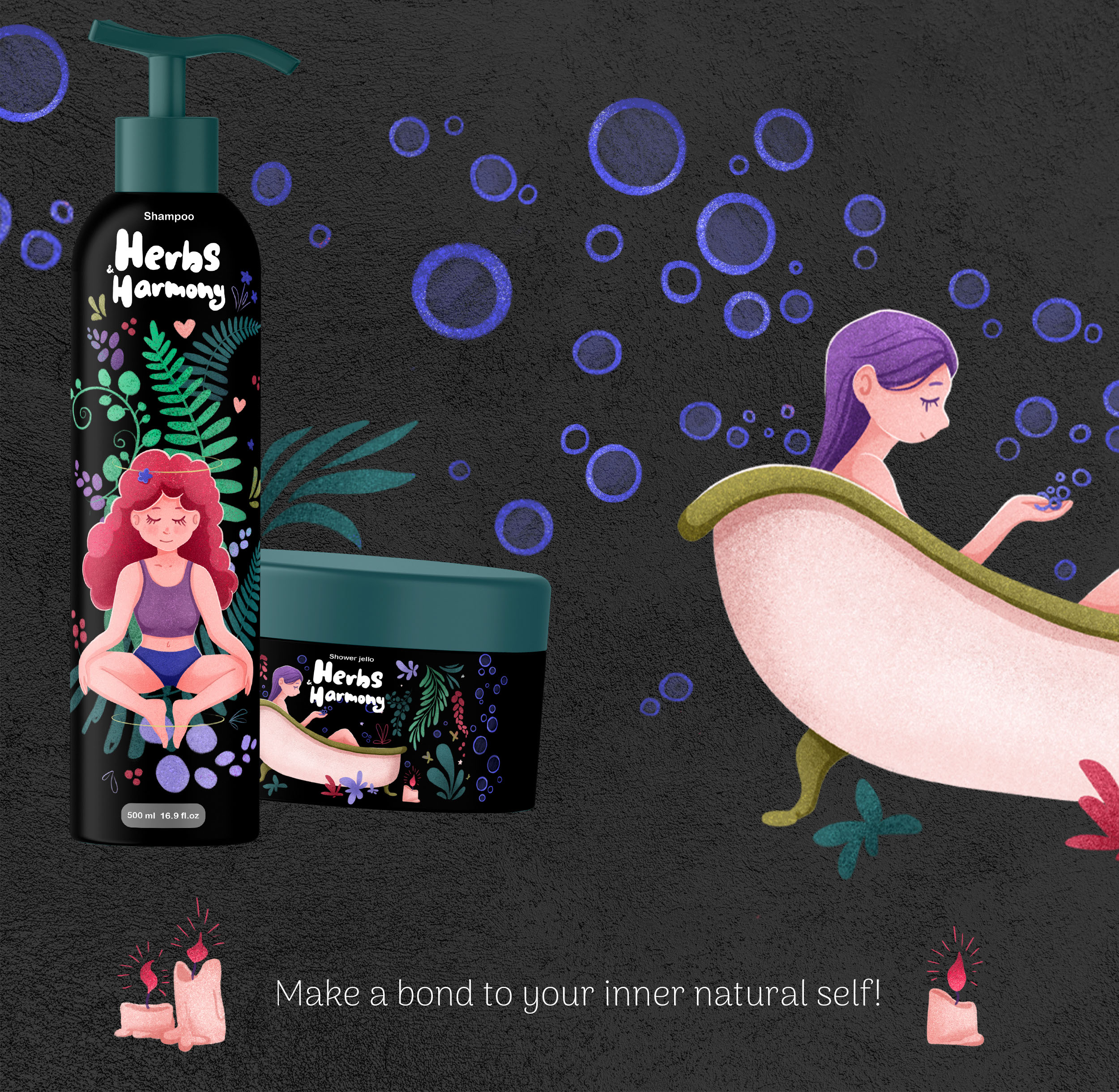 Herbs & Harmony Cosmetics Body Care Packaging design — Изображение №4 — Брендинг, Иллюстрация на Dprofile