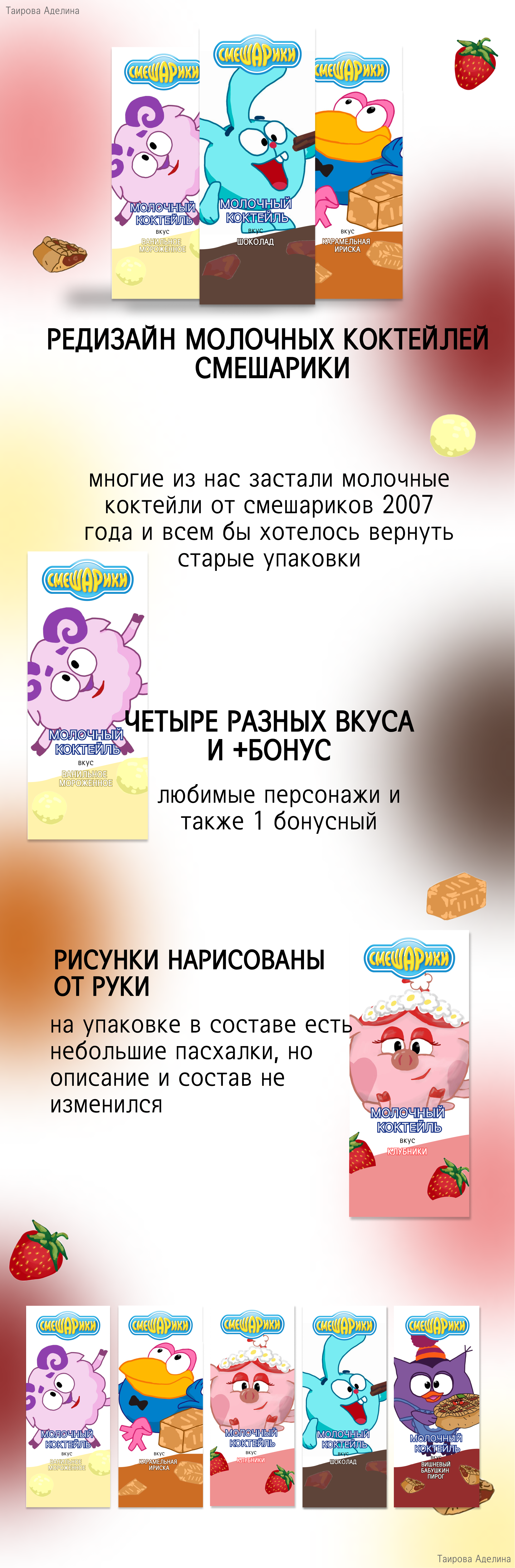 Редизайн молочных коктейлей смешарики — Изображение №1 — Брендинг, Иллюстрация на Dprofile