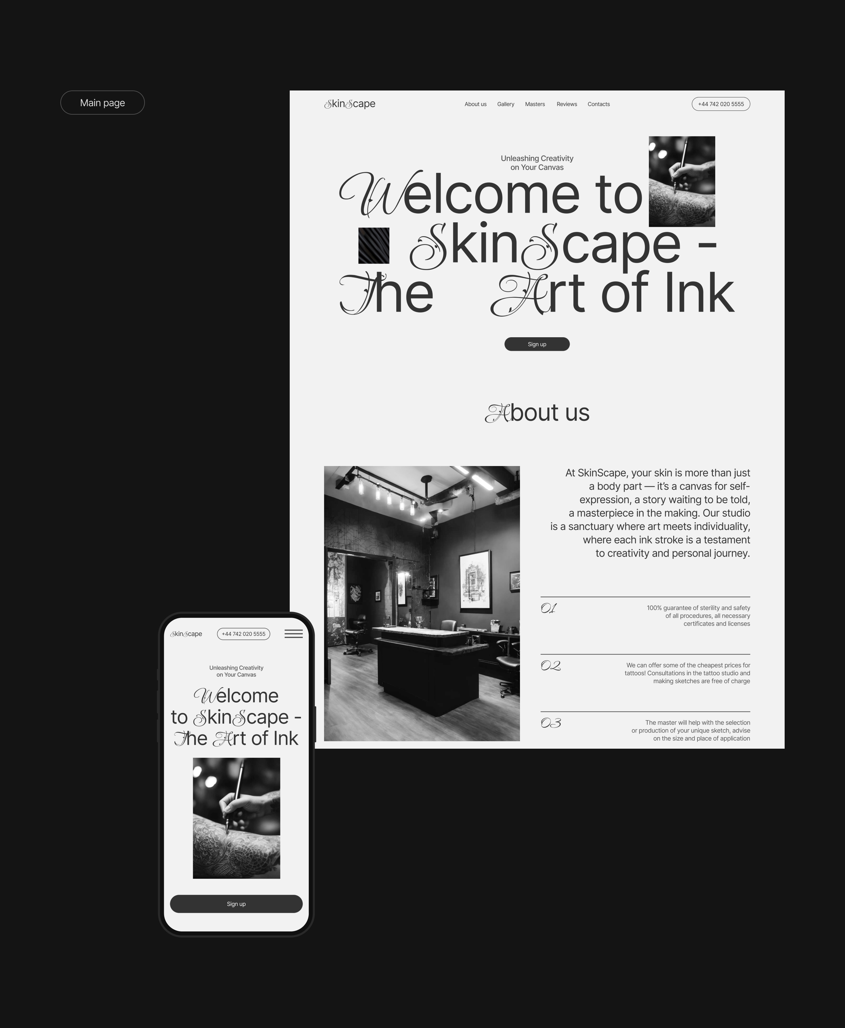 Landing page tattoo studio — Изображение №2 — Интерфейсы, Графика на Dprofile