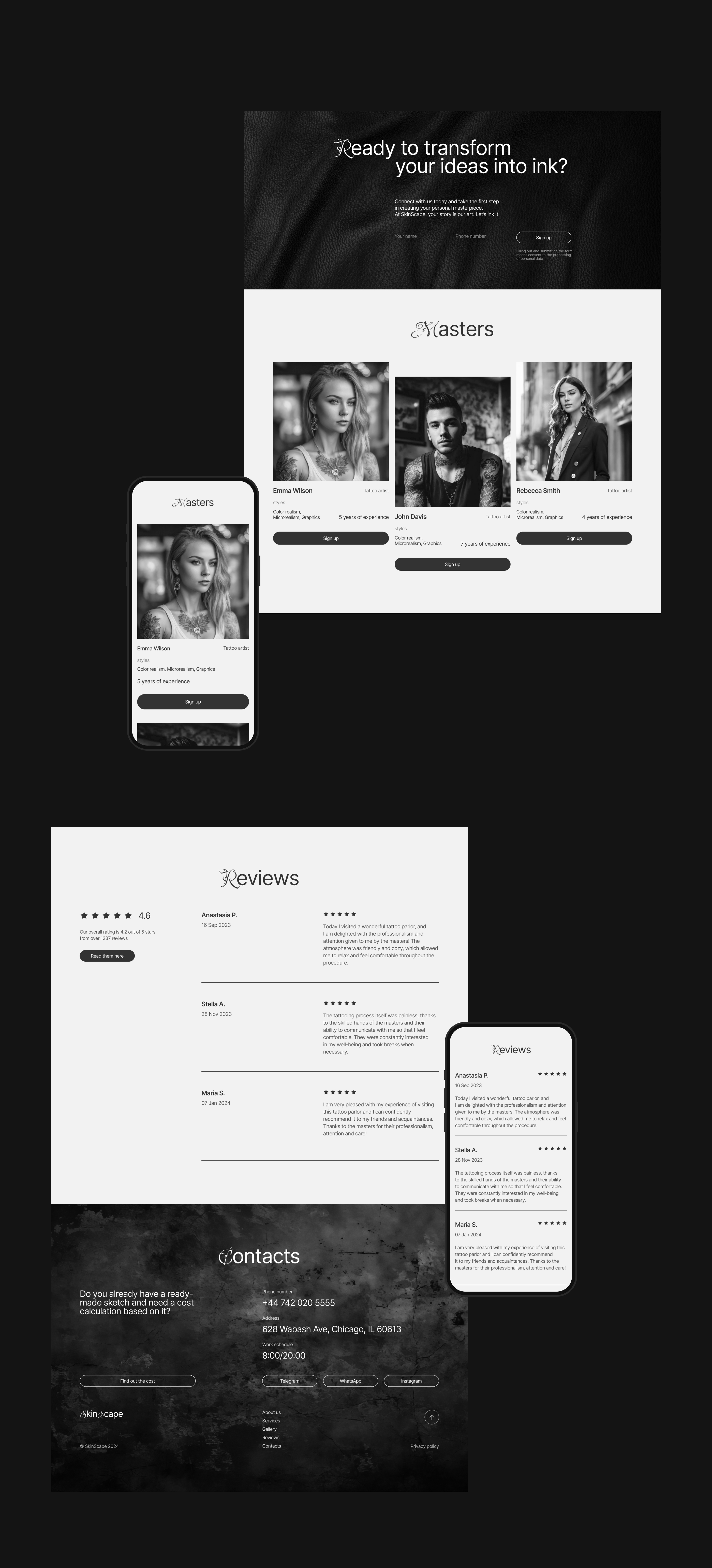 Landing page tattoo studio — Изображение №4 — Интерфейсы, Графика на Dprofile