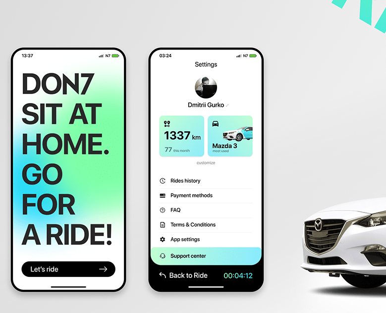 Concept car-sharing app — Интерфейсы, Графика на Dprofile