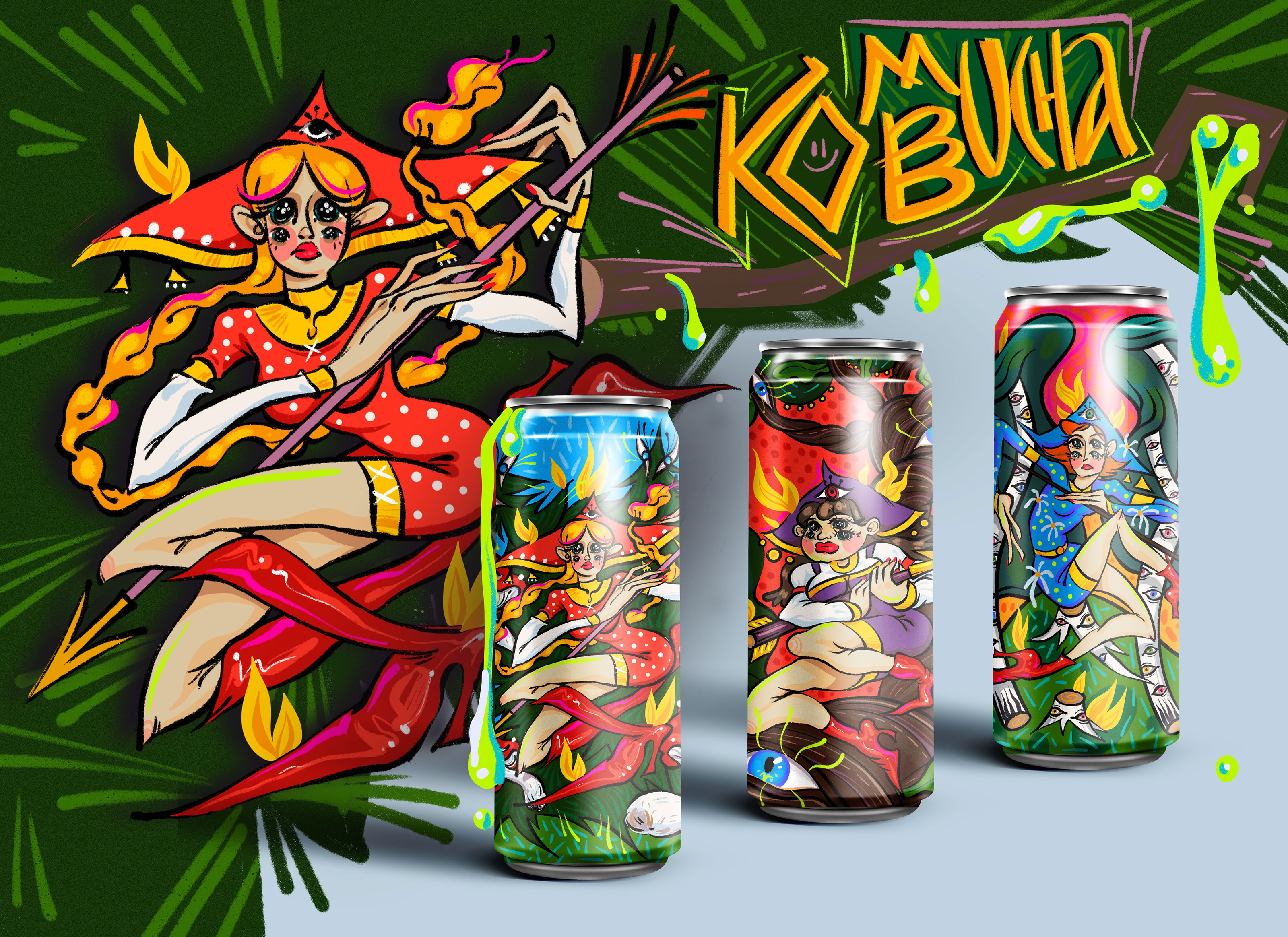 KOMBUCHA иллюстрация к упаковке — Изображение №1 — Брендинг, Иллюстрация на Dprofile